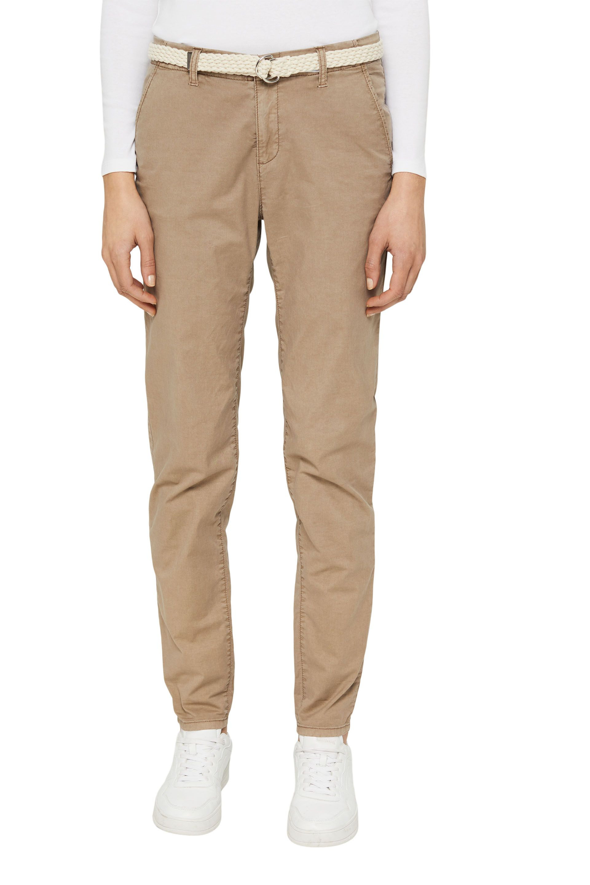 Chino trousers with woven belt, Nougat Beige, large image number 1