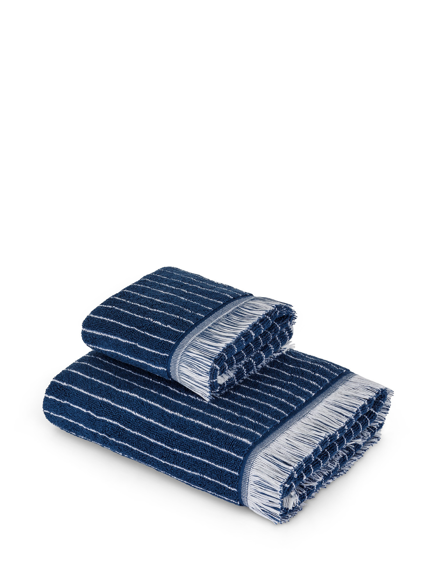 Asciugamano di puro cotone tinto in filo motivo riga gessata, Blu, large image number 0