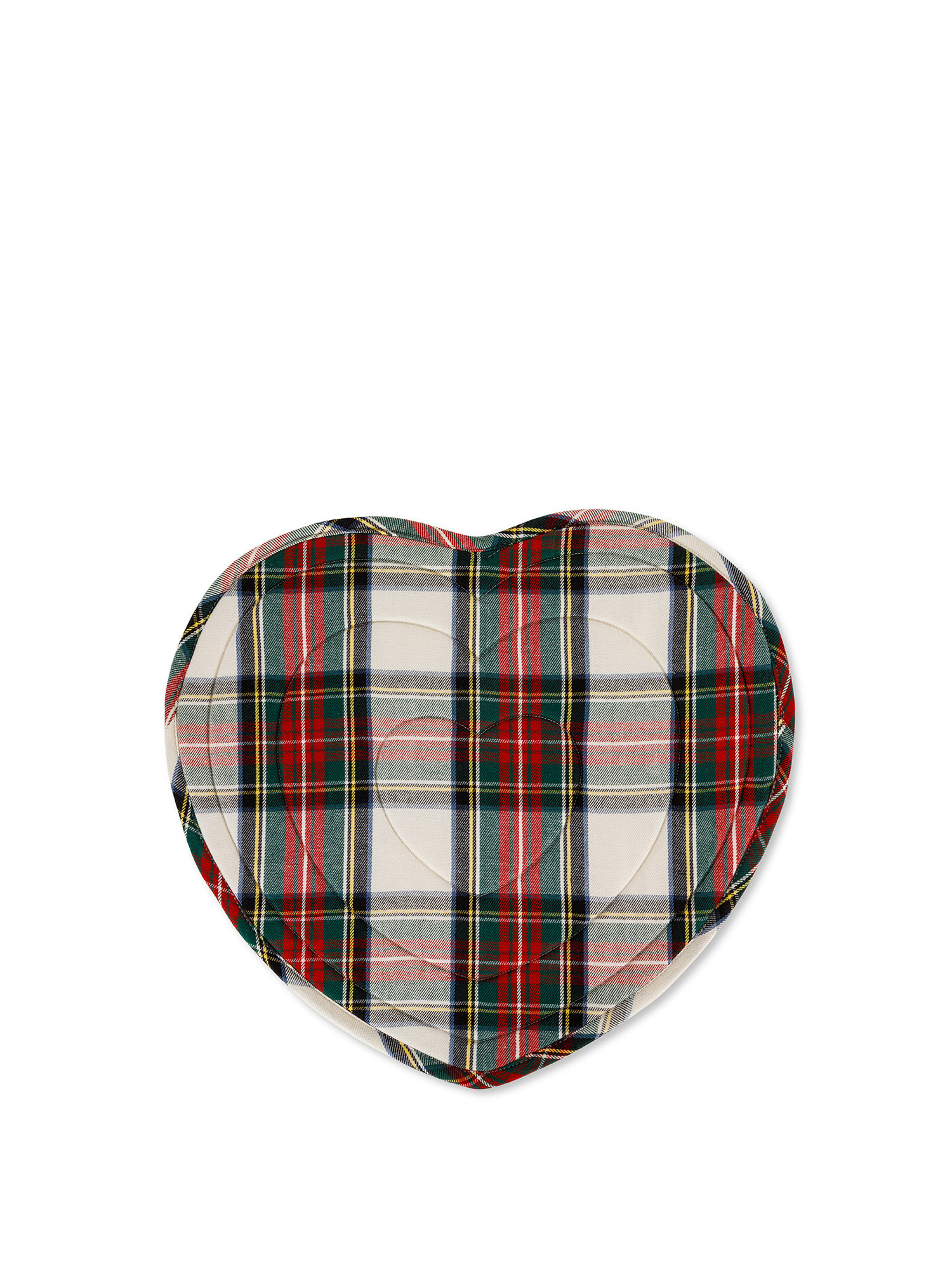 Tartan cotton twill heart quilted placemat, White, large image number 0