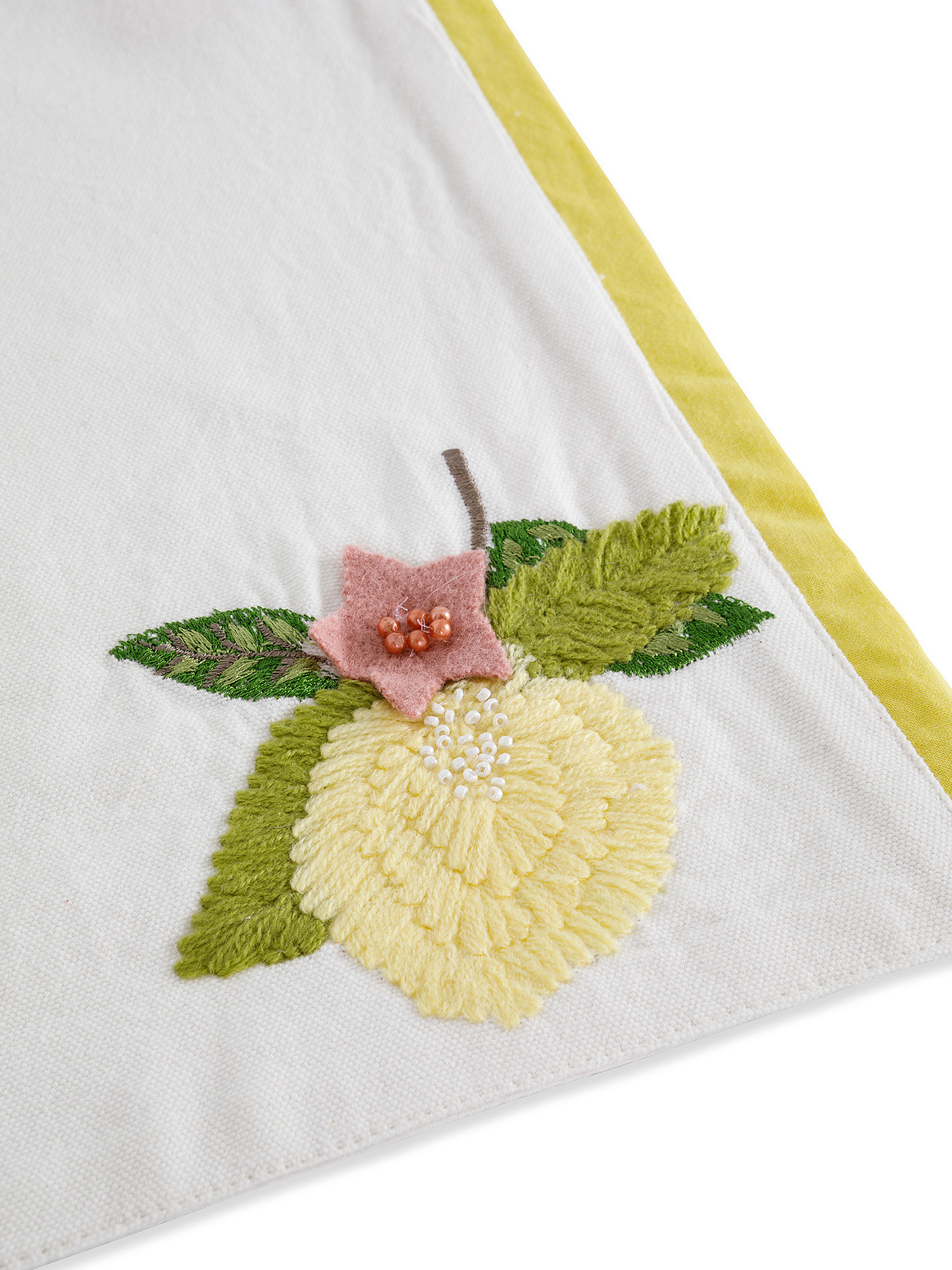 100% cotton placemat with lemons embroidery, Yellow, large image number 1