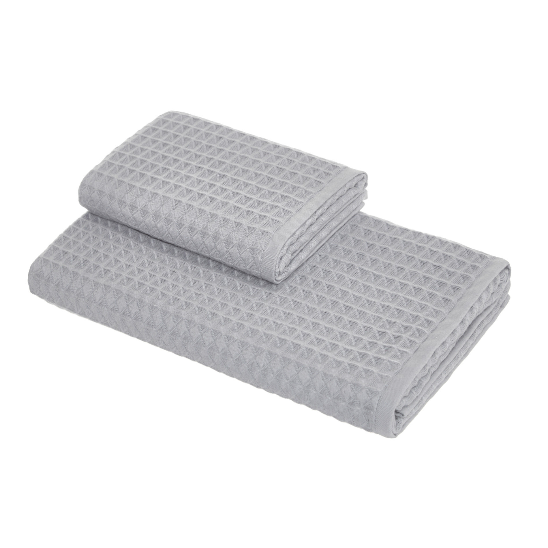 Set of 2 plain honeycomb cotton towels, Grey, large image number 0