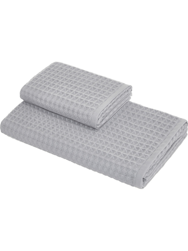 Set of 2 plain honeycomb cotton towels