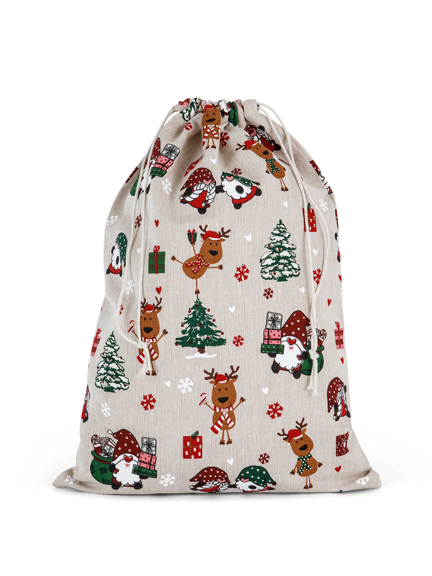 Cotton panama bag with Christmas print, Beige, large image number 0