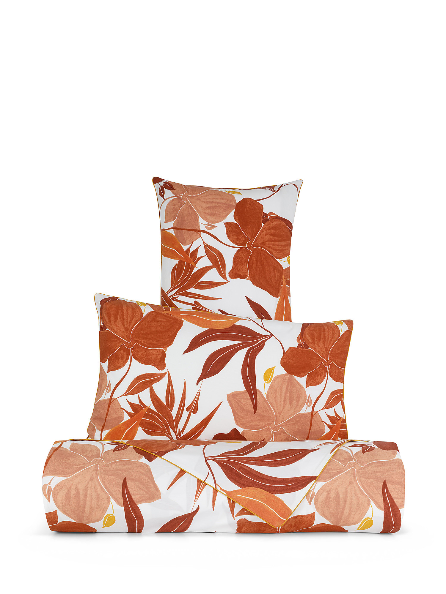 Flat sheet percale in floral patterned cotton, Brown, large image number 0