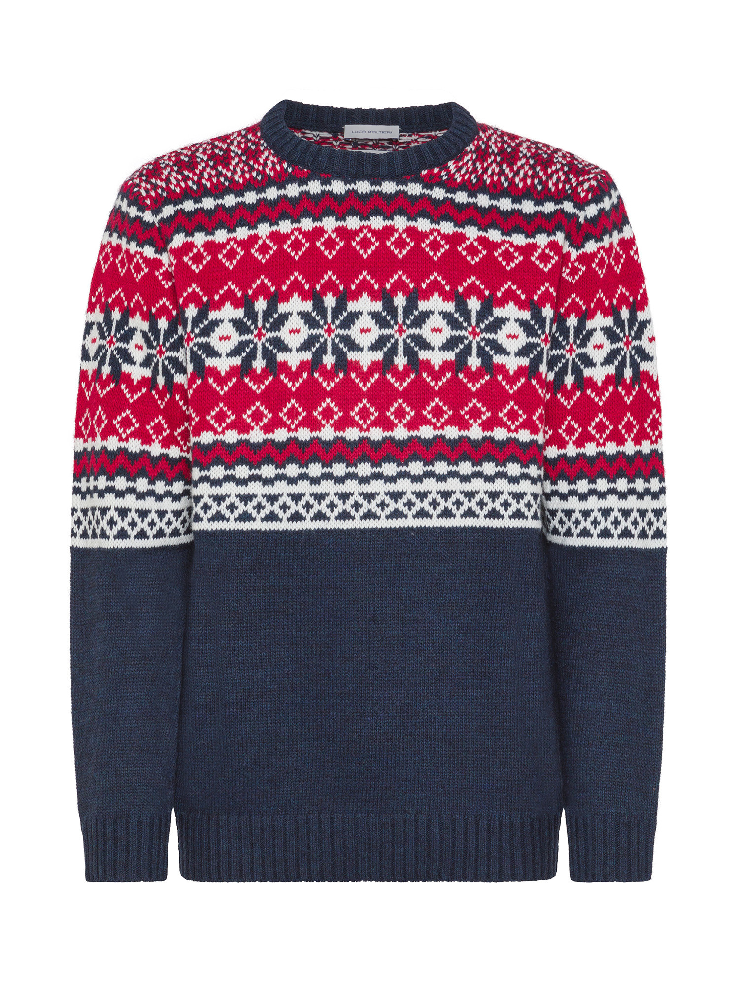 Luca D'Altieri - Christmas jacquard crew neck sweater, Blue, large image number 0
