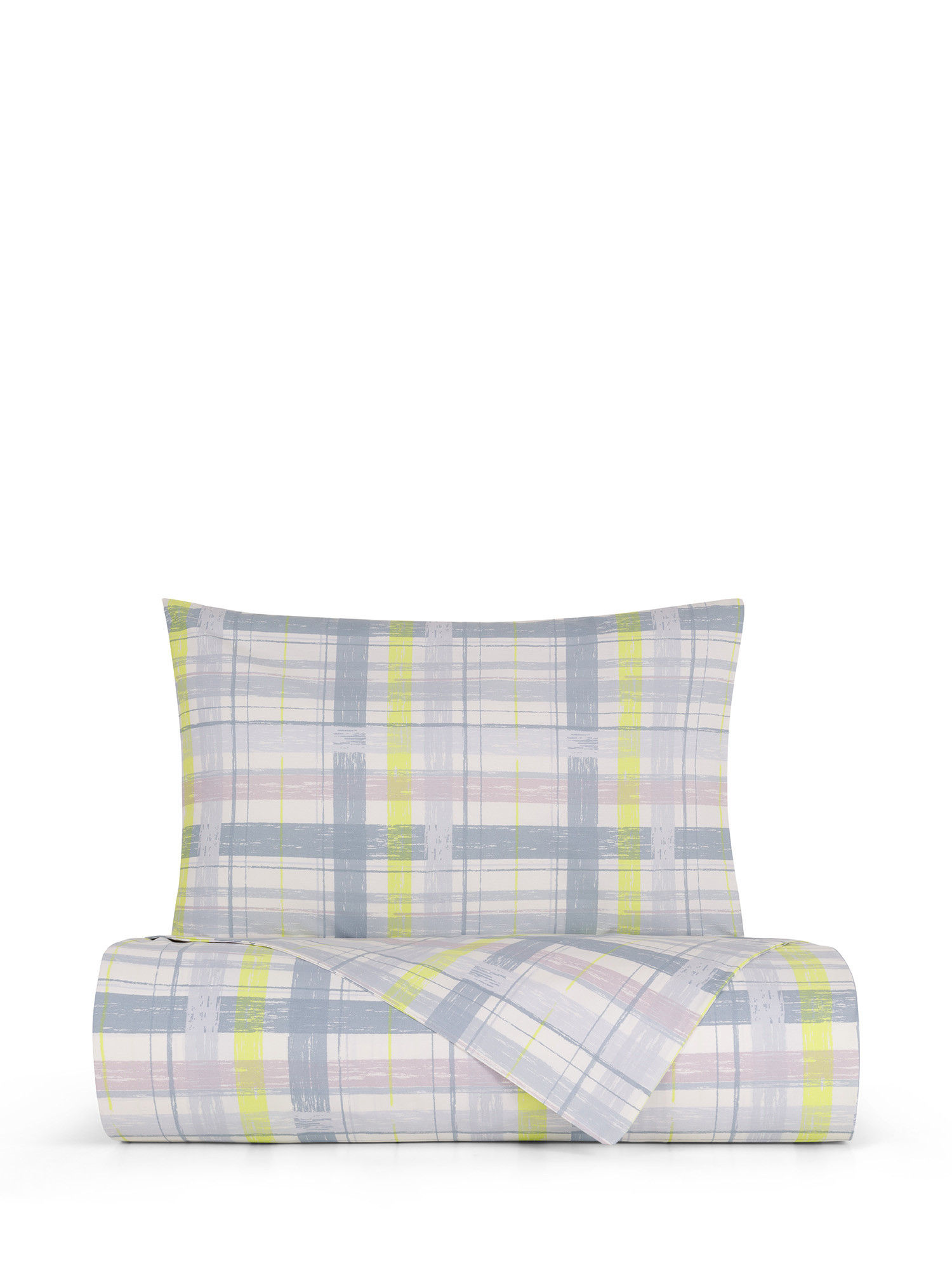 Cotton percale duvet cover with check print, Multicolor, large image number 0