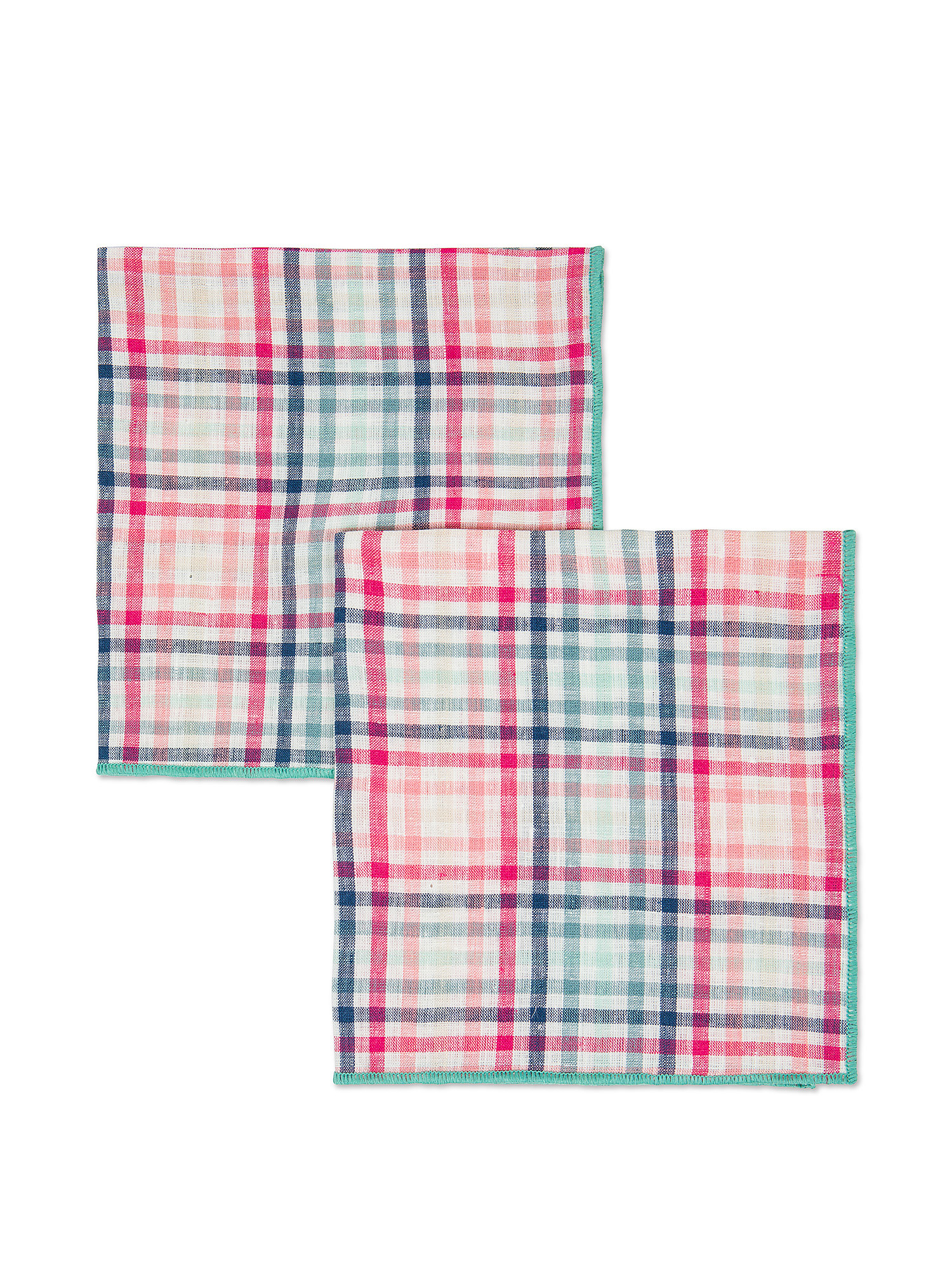 Set of 2 pure linen check pattern napkins, Multicolor, large image number 0