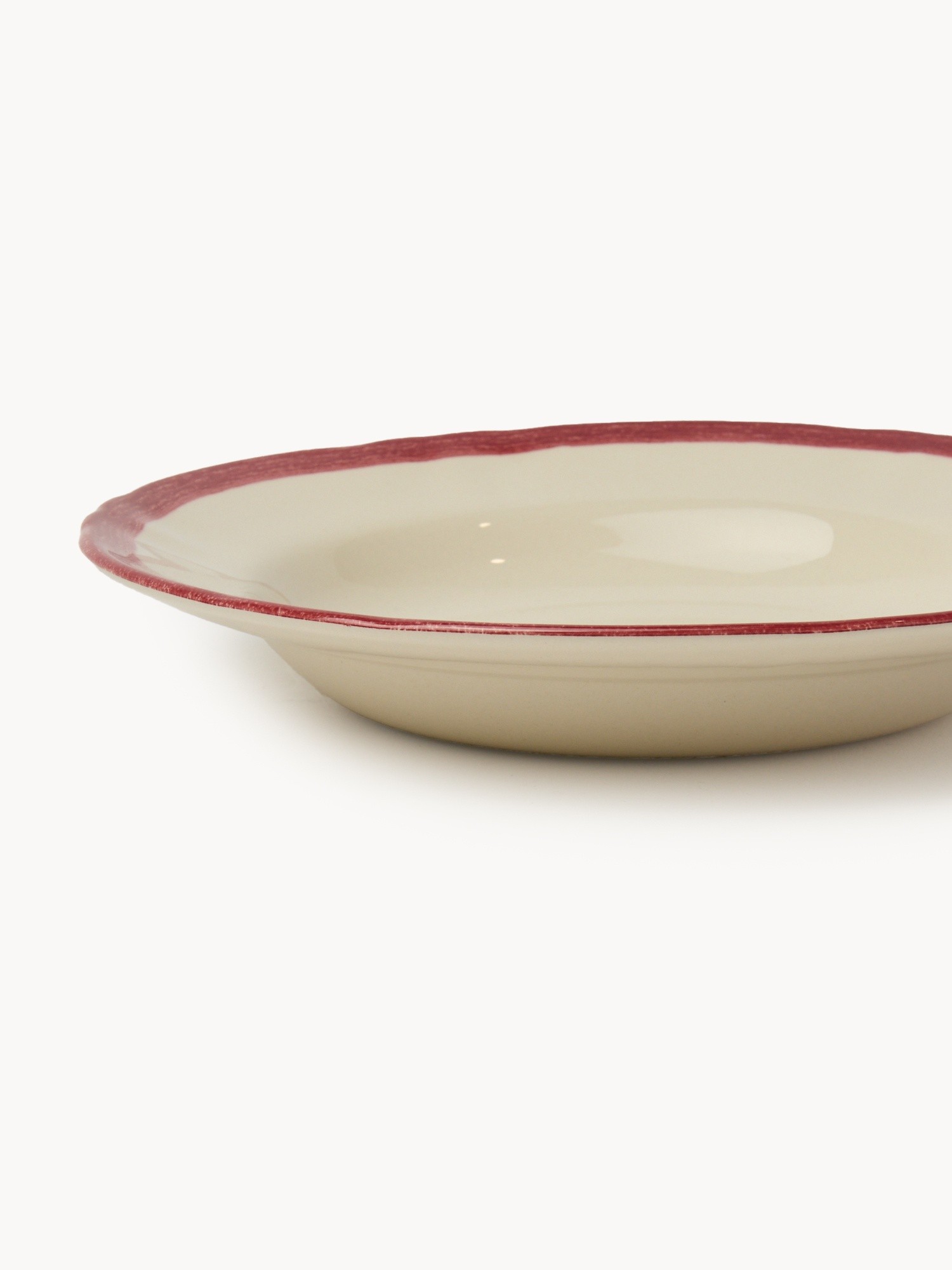 Ceramic soup plate with colored edge, Bianco/Rosso, large image number 1