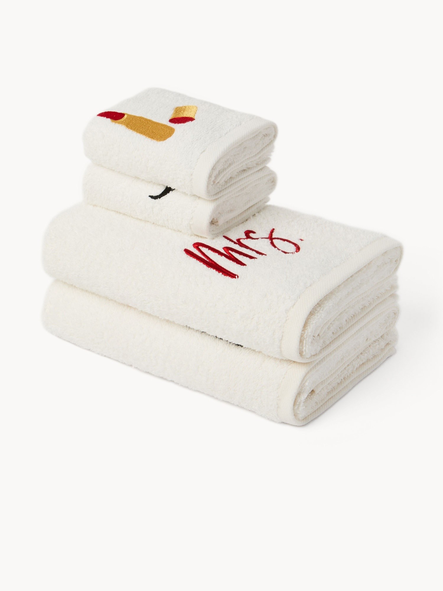 Set 2 asciugamani in spugna di cotone per Lui&Lei, Bianco, large image number 0