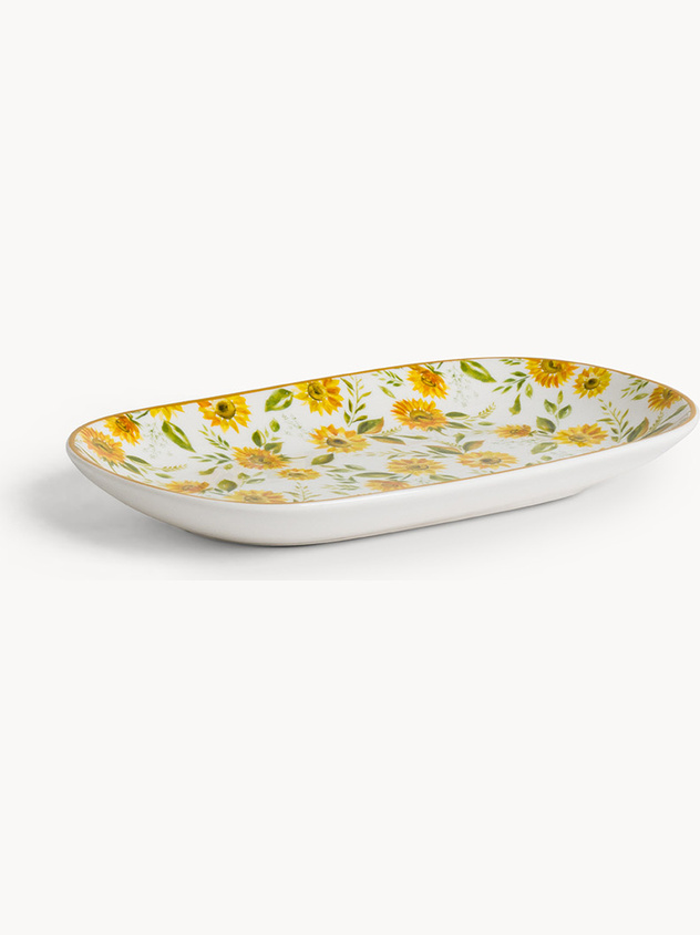 New bone china oval saucer with sunflower motif