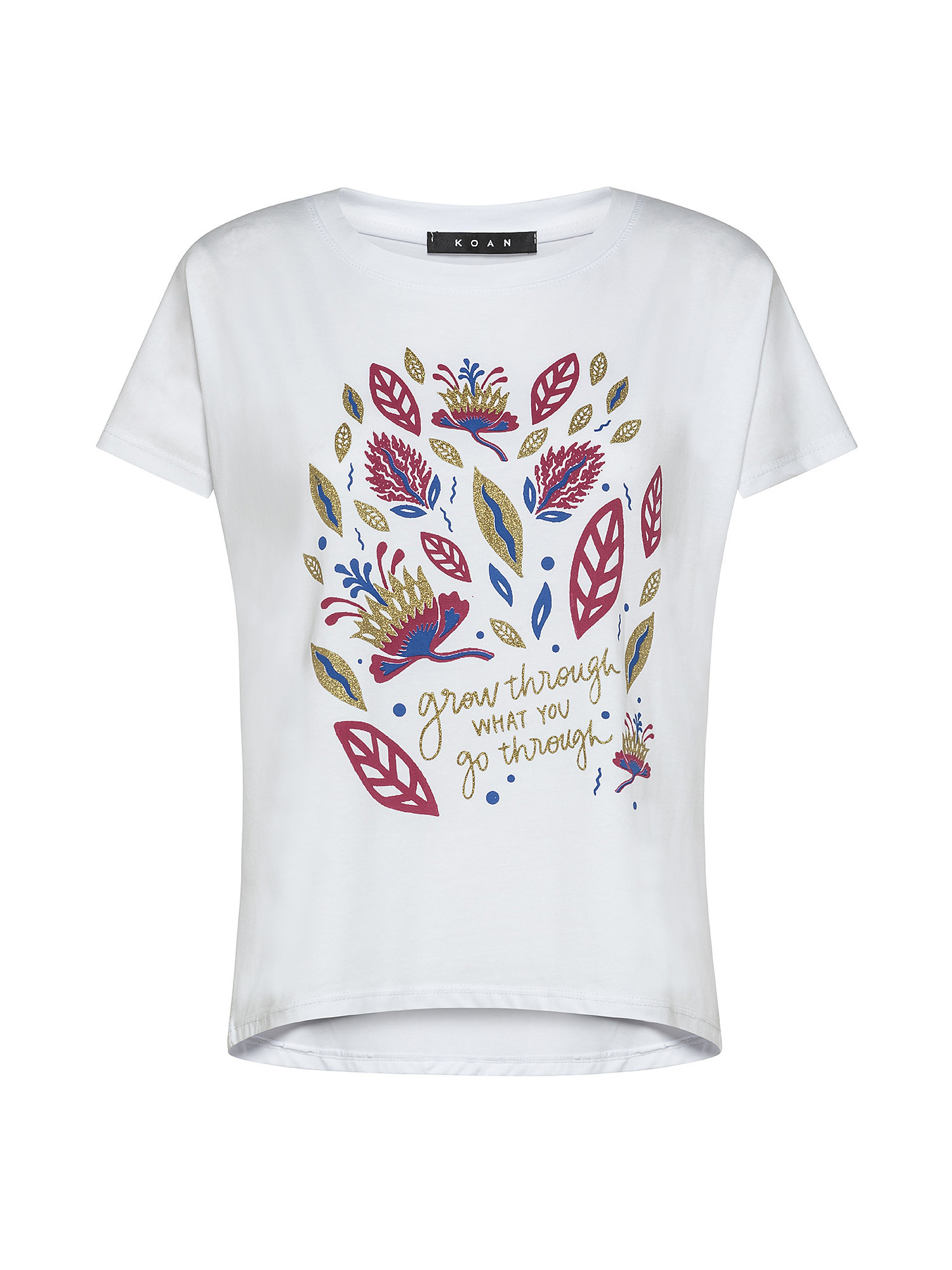 T-shirt con stampa fiori e foglie, Bianco, large image number 0
