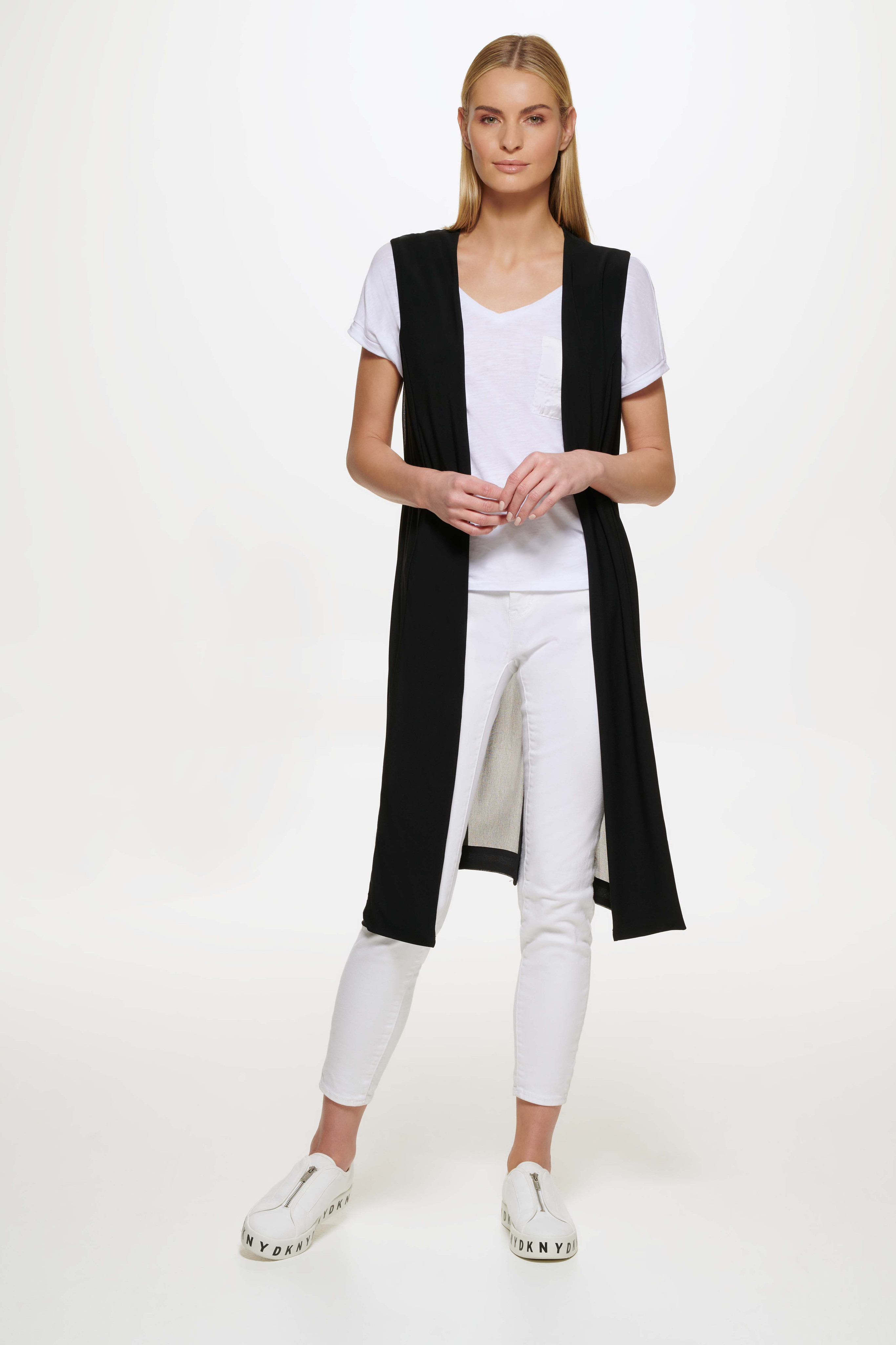 DKNY - Long cardigan with chiffon back, Black, large image number 3