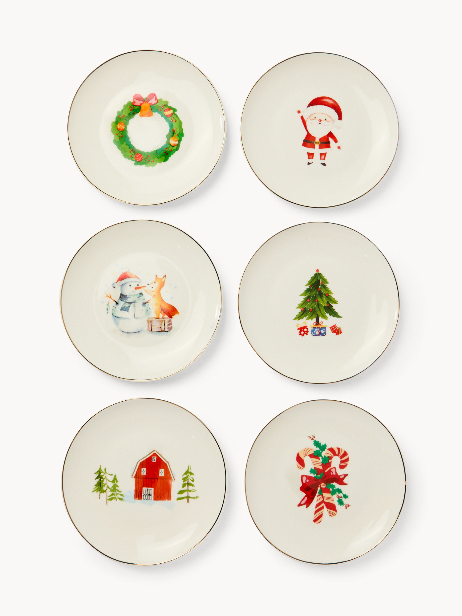 Set of 6 decorated New Bone China bread plates, White, large image number 0