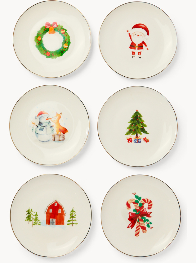Set of 6 decorated New Bone China bread plates
