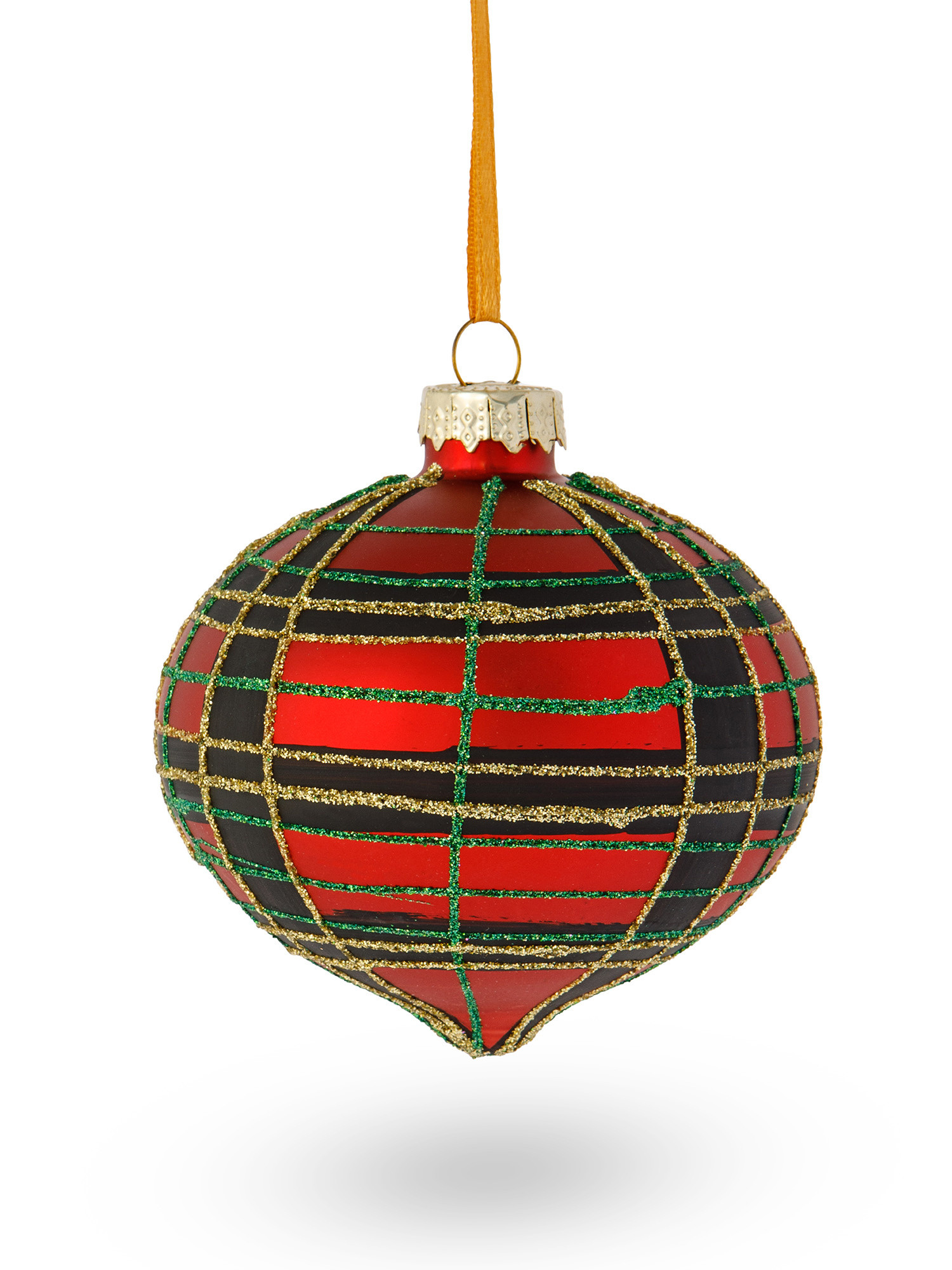 Tartan tree decoration in hand-decorated glass, Red, large image number 1