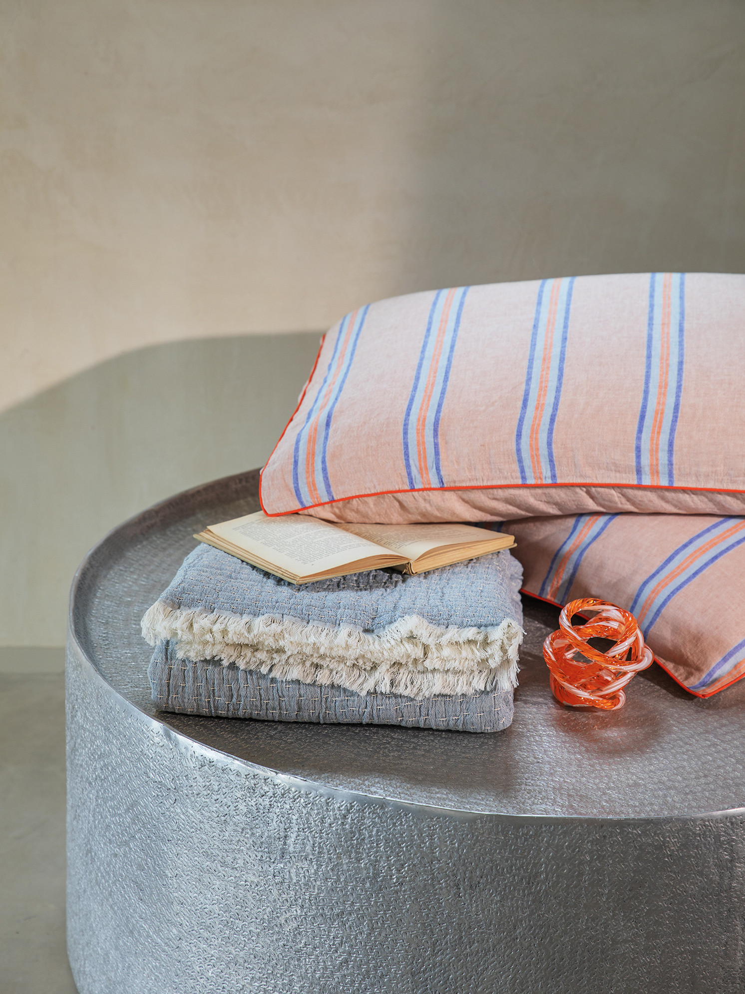 Striped washed linen blend pillowcase, Orange, large image number 2