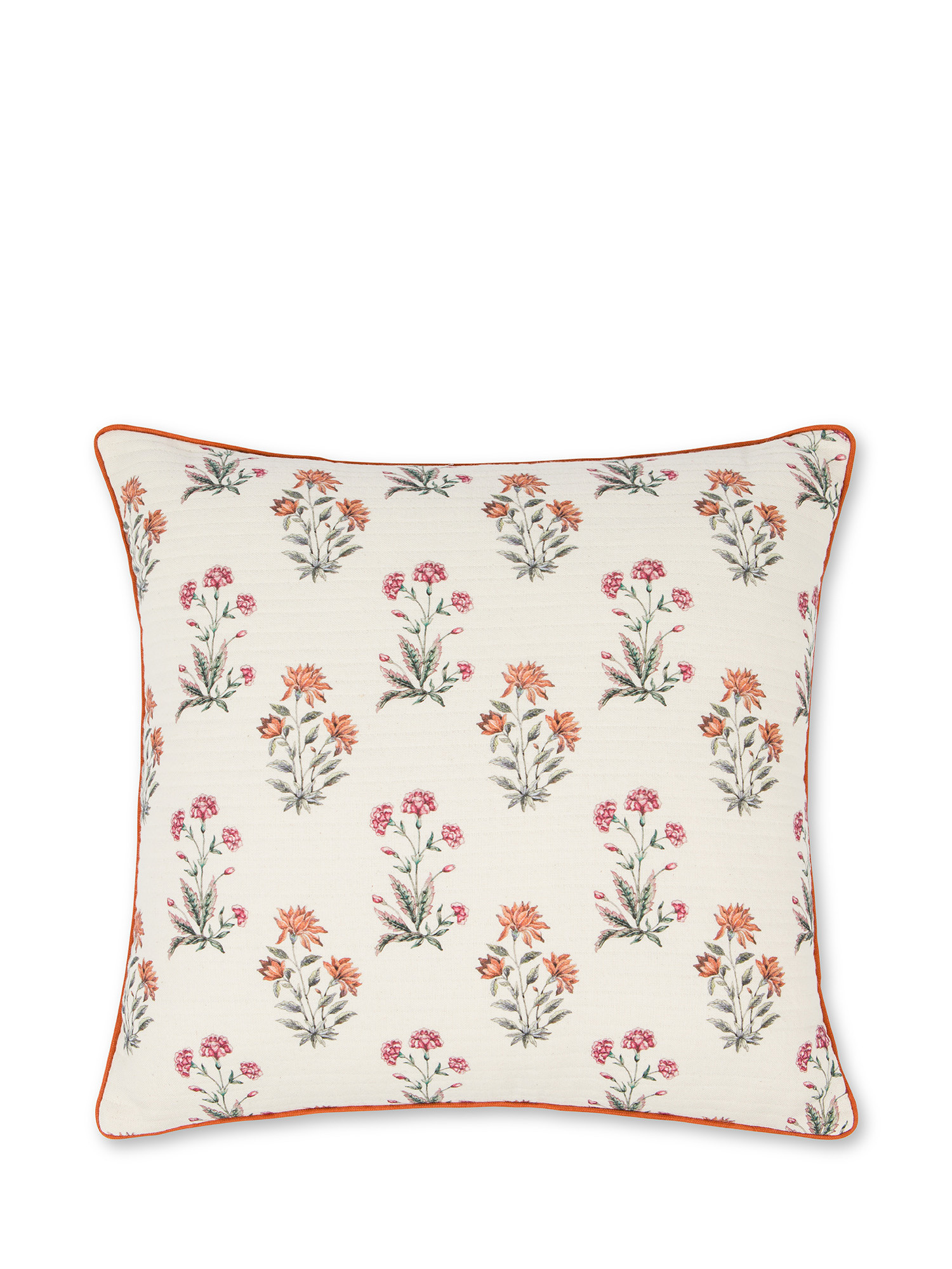 Quilted fabric cushion with flower print 45X45cm, White, large image number 0
