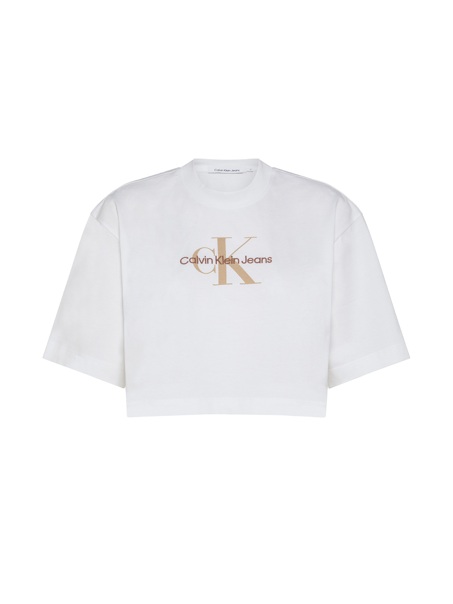 Calvin Klein Jeans - T-shirt crop in cotone con logo, Bianco, large image number 0