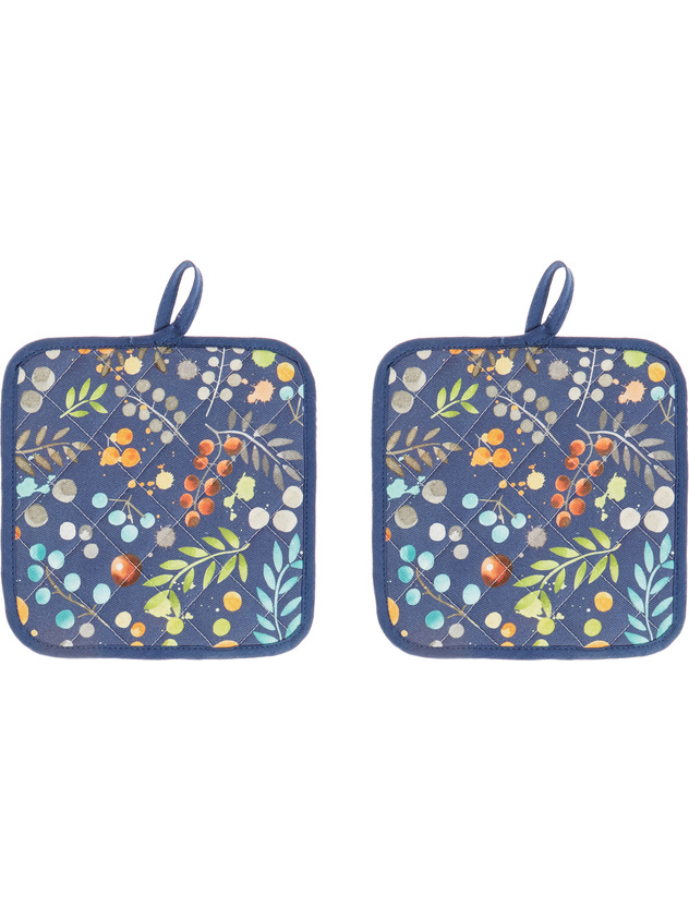 Two-pack pot holders in cotton twill with flowers print