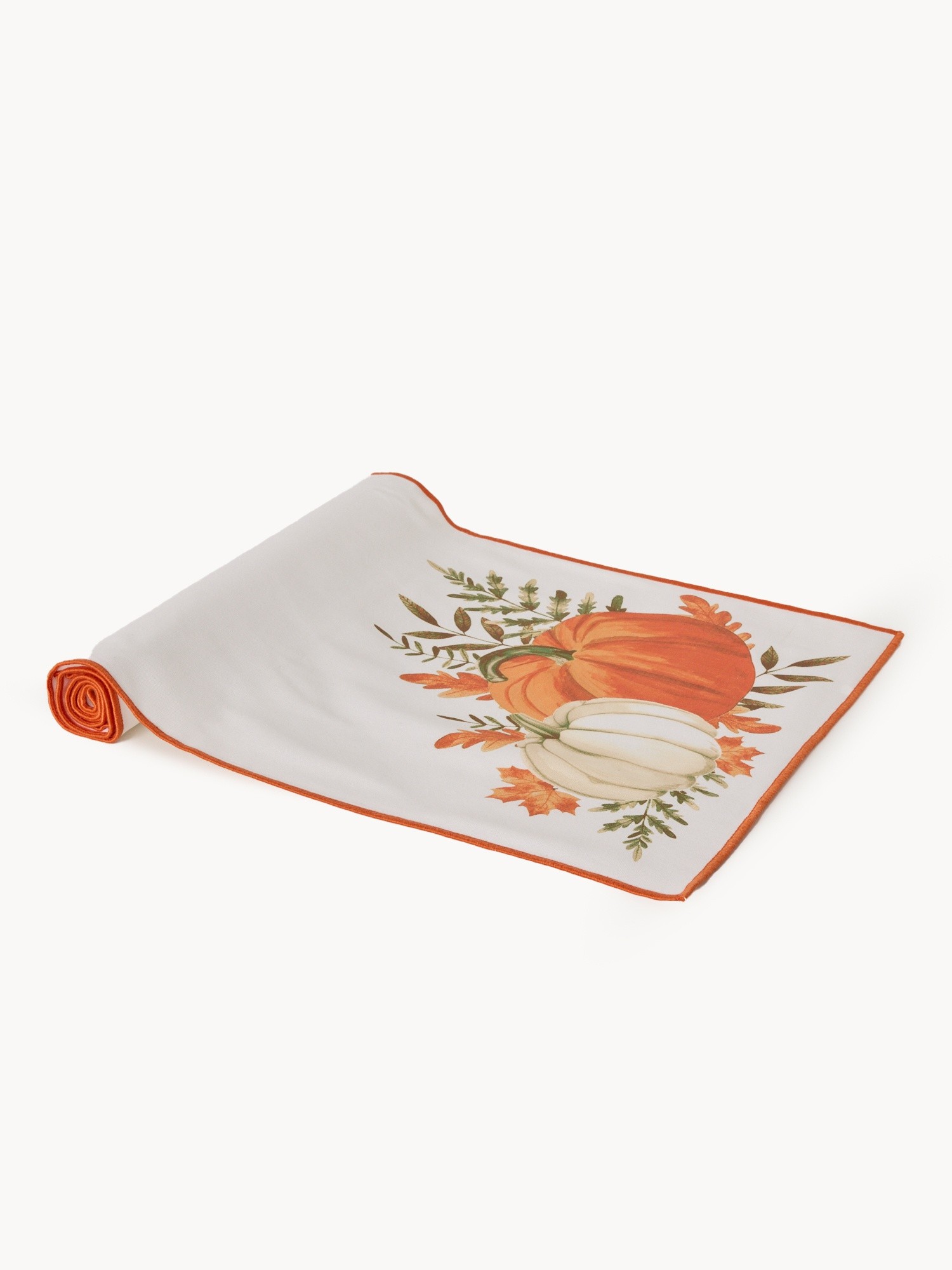 Pumpkin-print cotton table runner, Bianco/Arancione, large image number 0