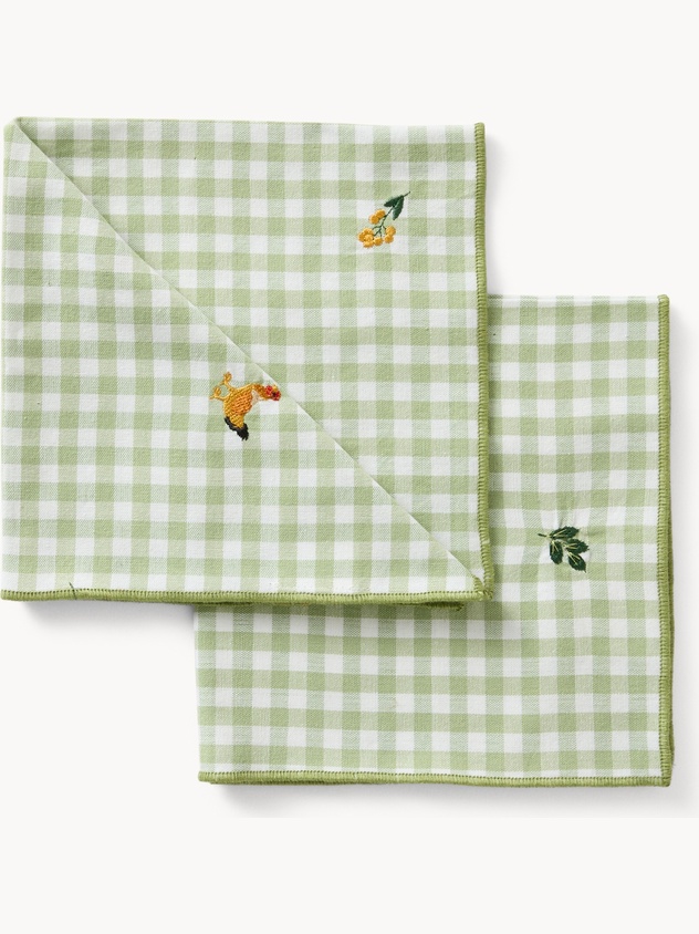 Set of 2 embroidered gingham cotton napkins