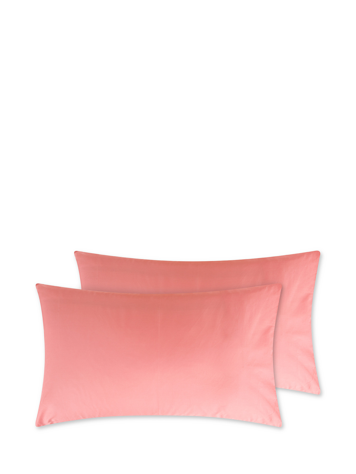 Set of 2 solid color percale cotton pillowcases, Pink, large image number 0