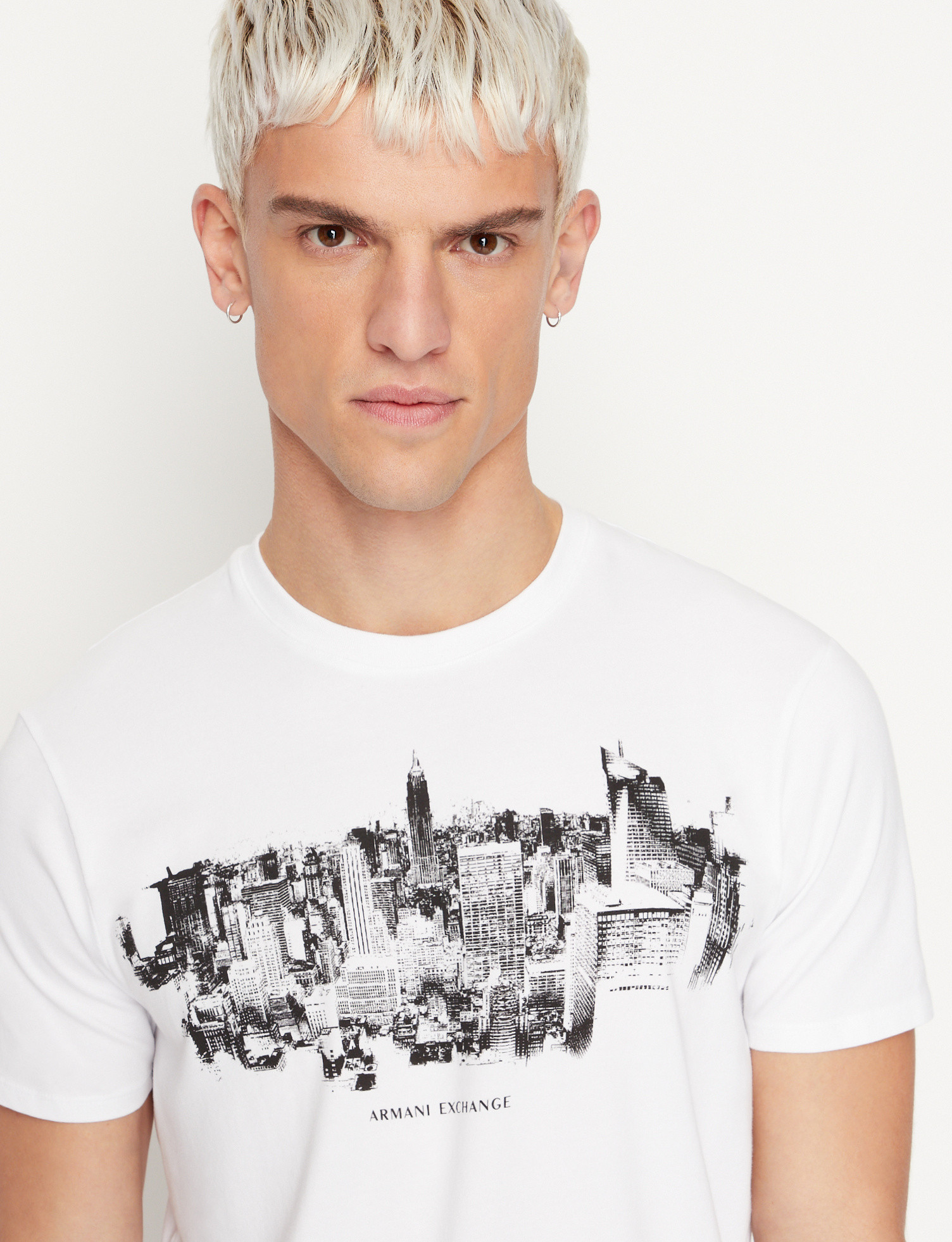 Armani Exchange - T-shirt con stampa slim fit, Bianco, large image number 3