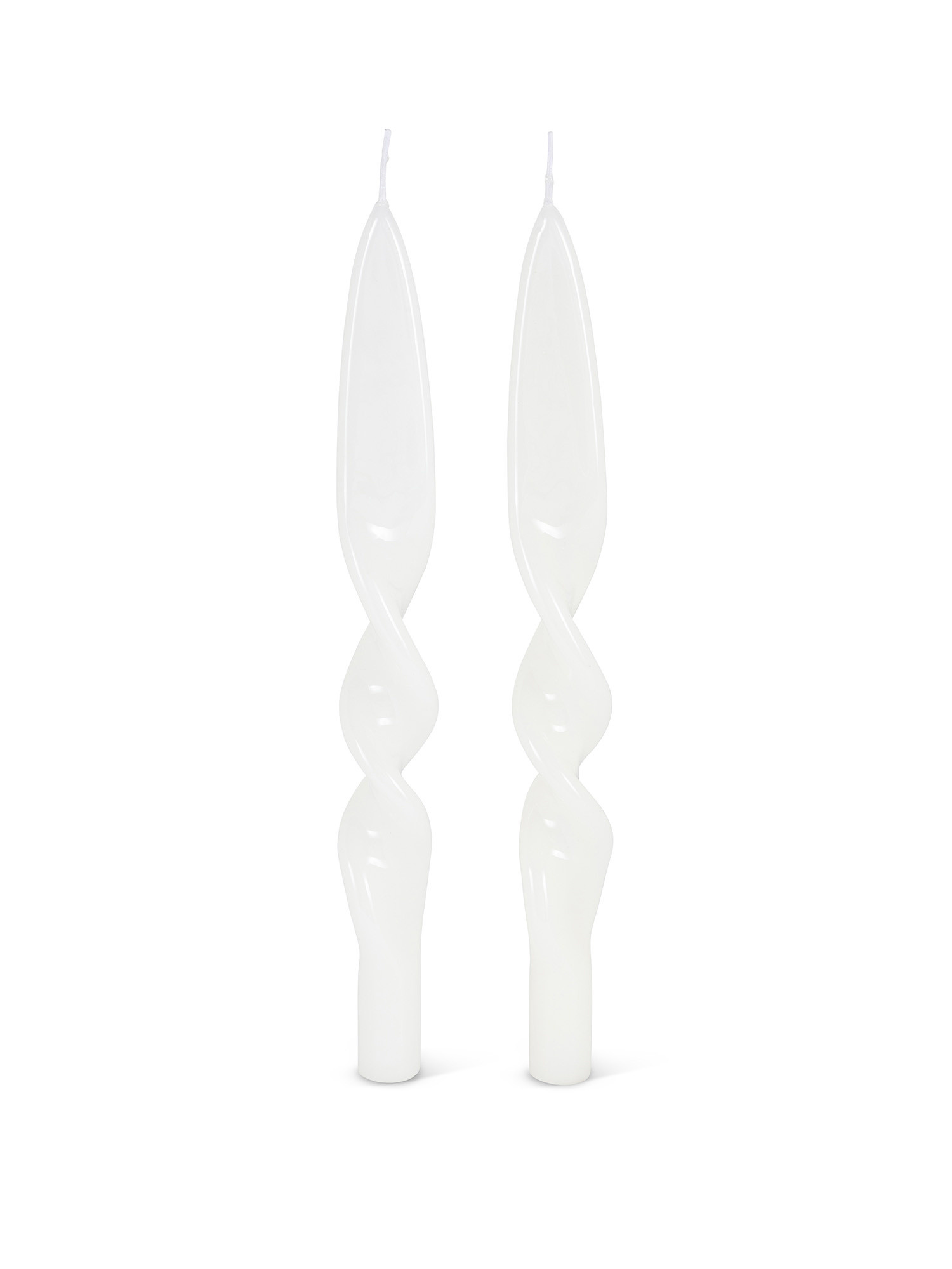 Set of 2 lacquered wax twist candles made in Italy, White, large image number 0