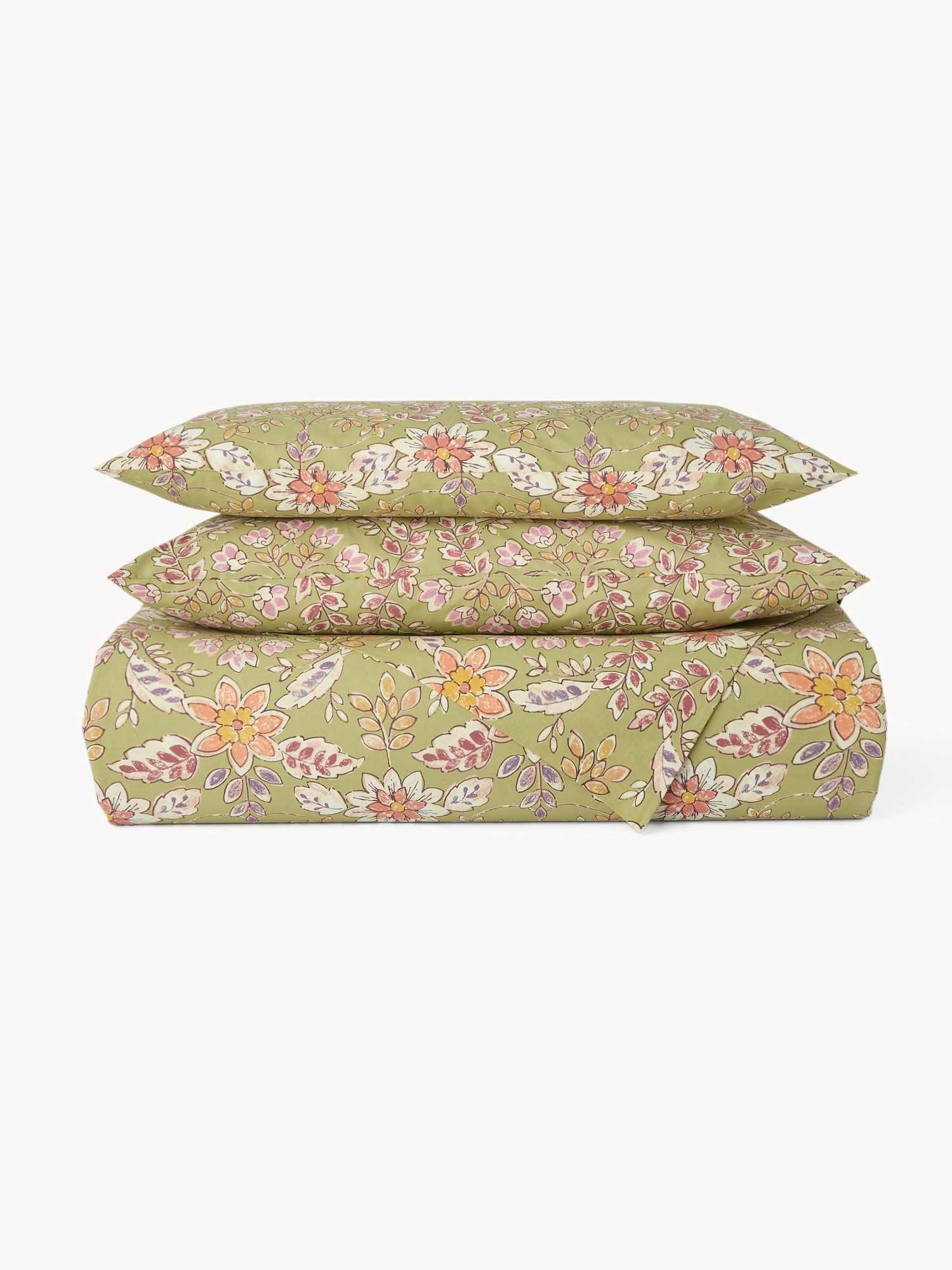 Floral Percale Cotton Sheet Set - Discounted Price, Green, large image number 0