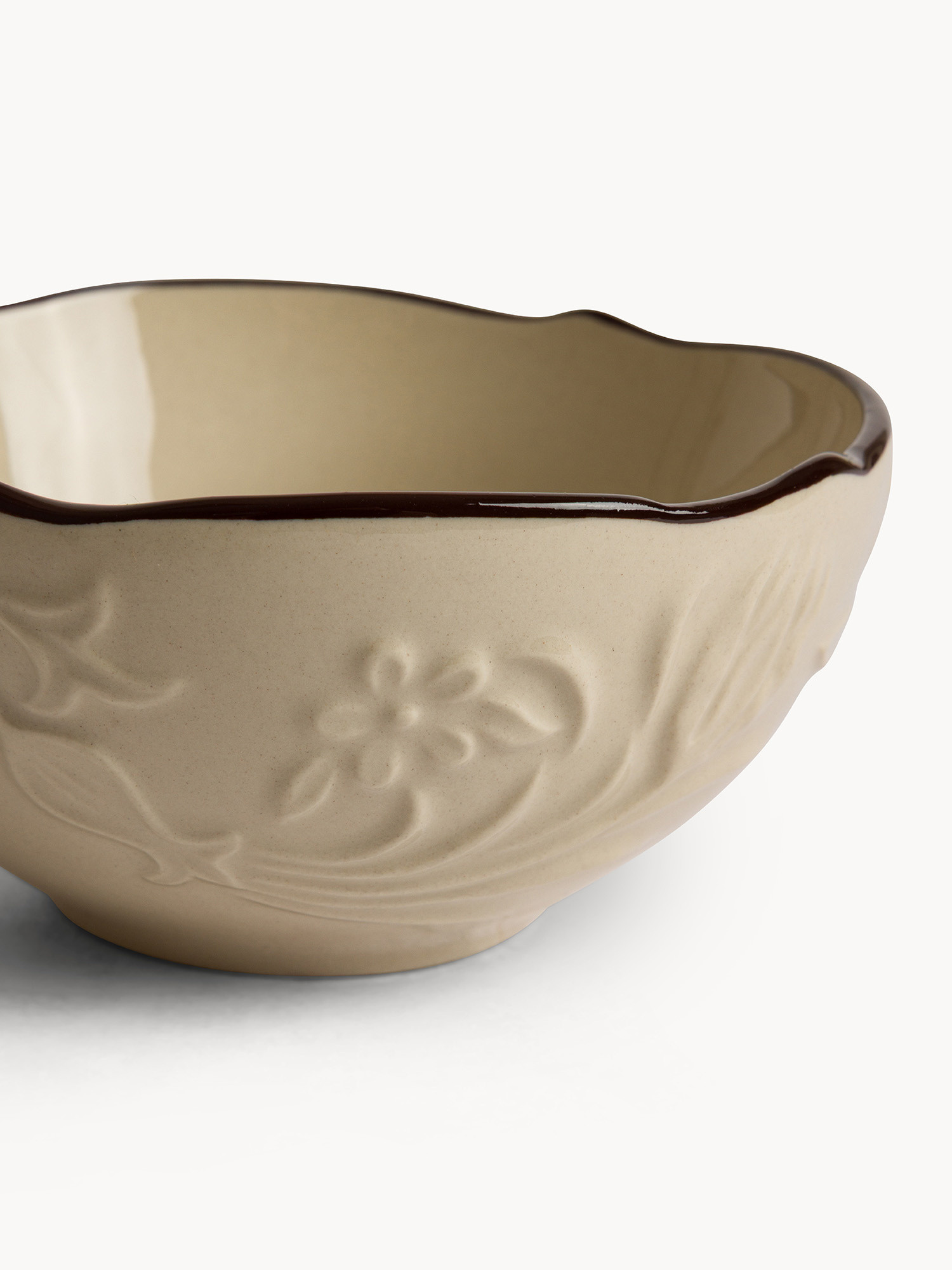 Coppetta in stoneware con filo marrone, Beige chiaro, large image number 1