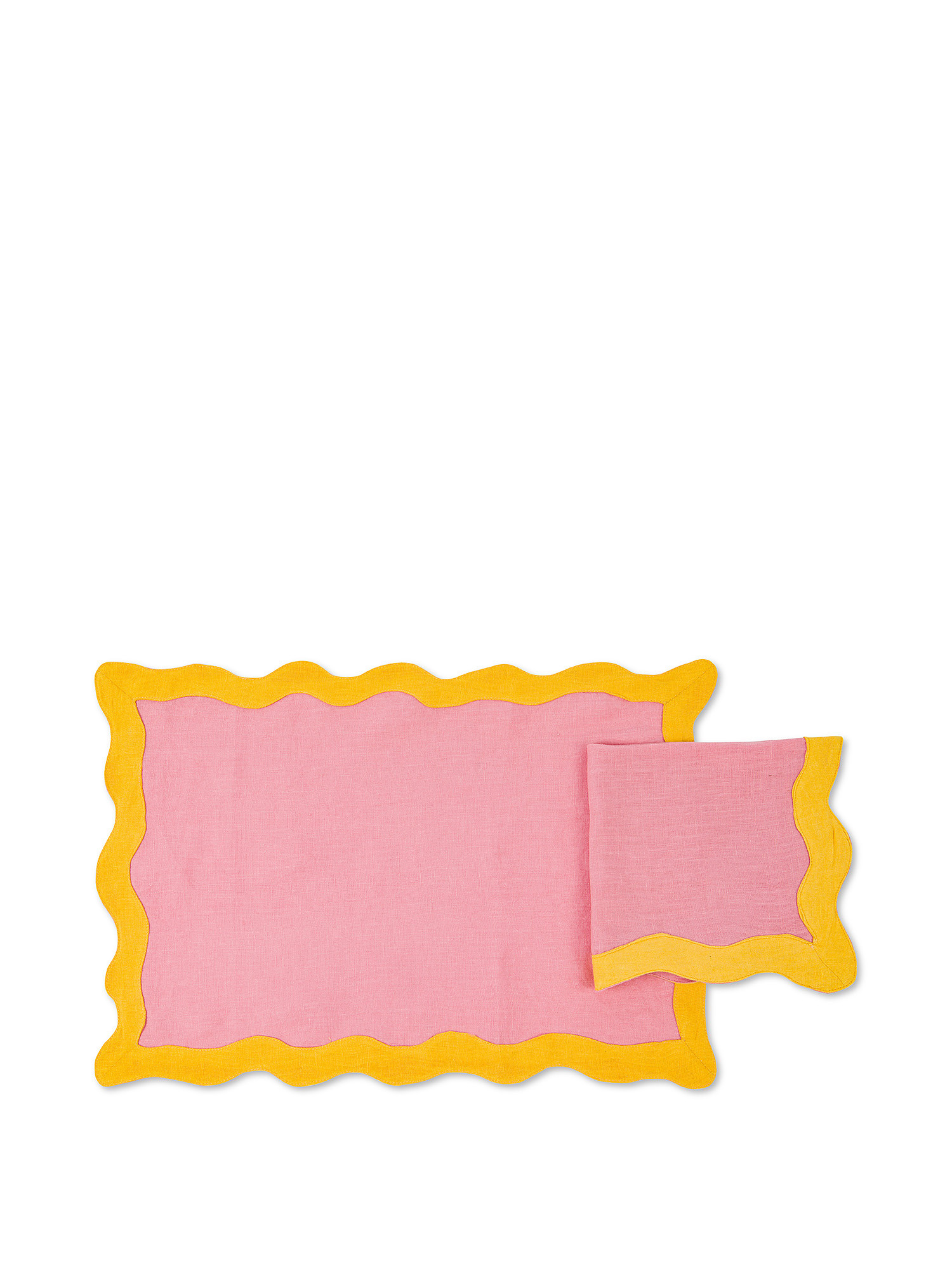 Shaped 100% cotton placemat and napkin set, Pink, large image number 0