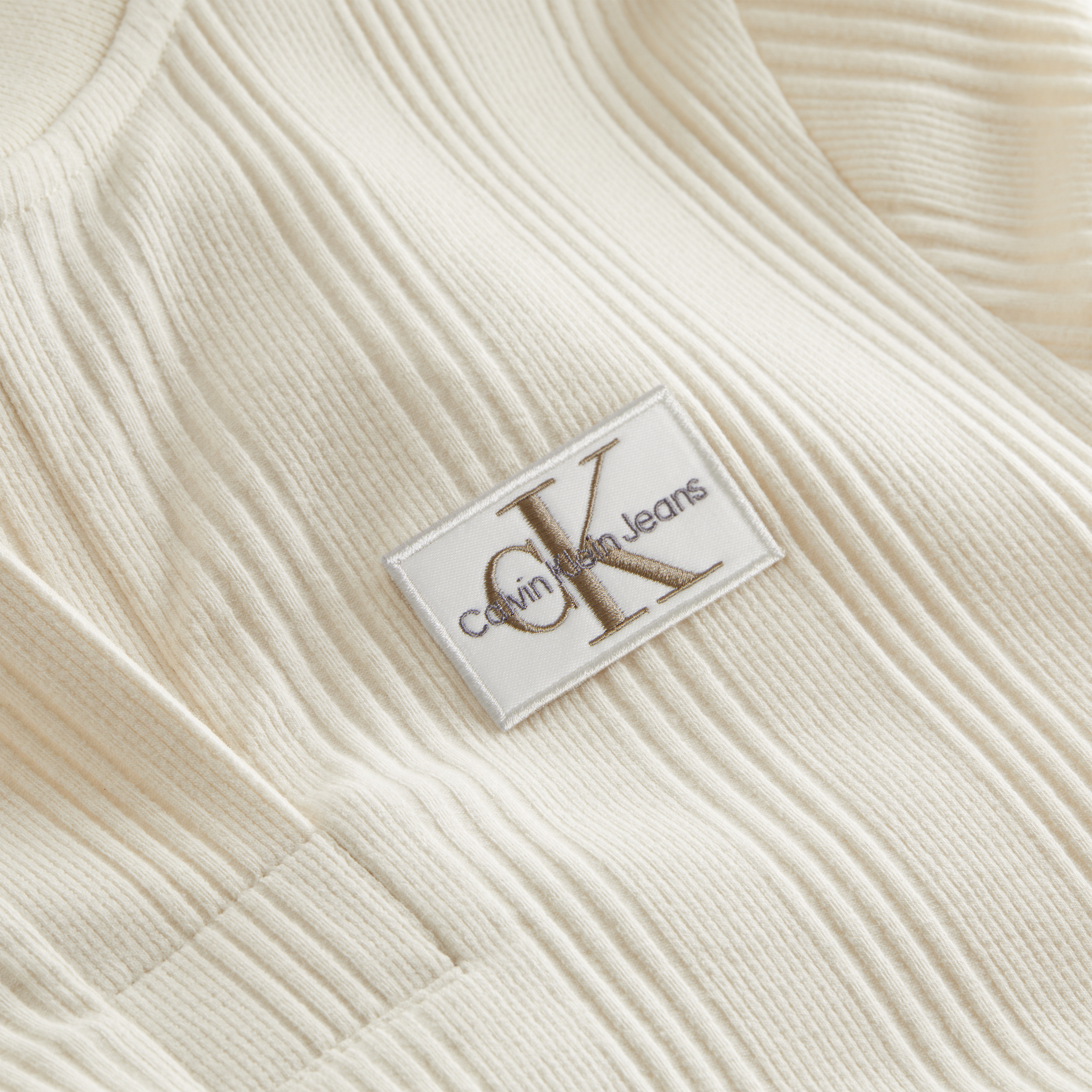 Calvin Klein Jeans - Maglia a costine con logo, Bianco avorio, large image number 3