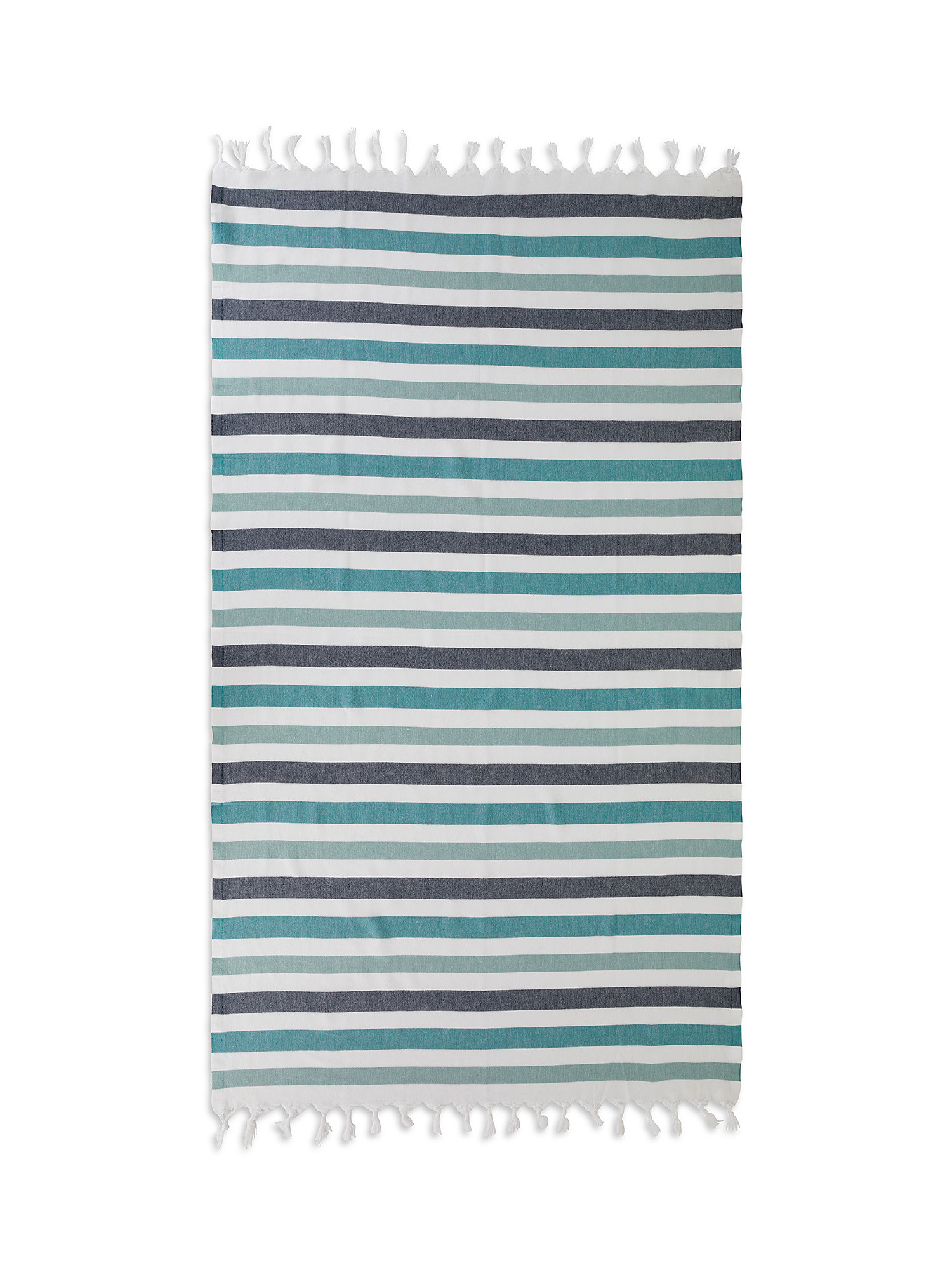 Light cotton hammam beach towel with striped pattern, Green, large image number 0