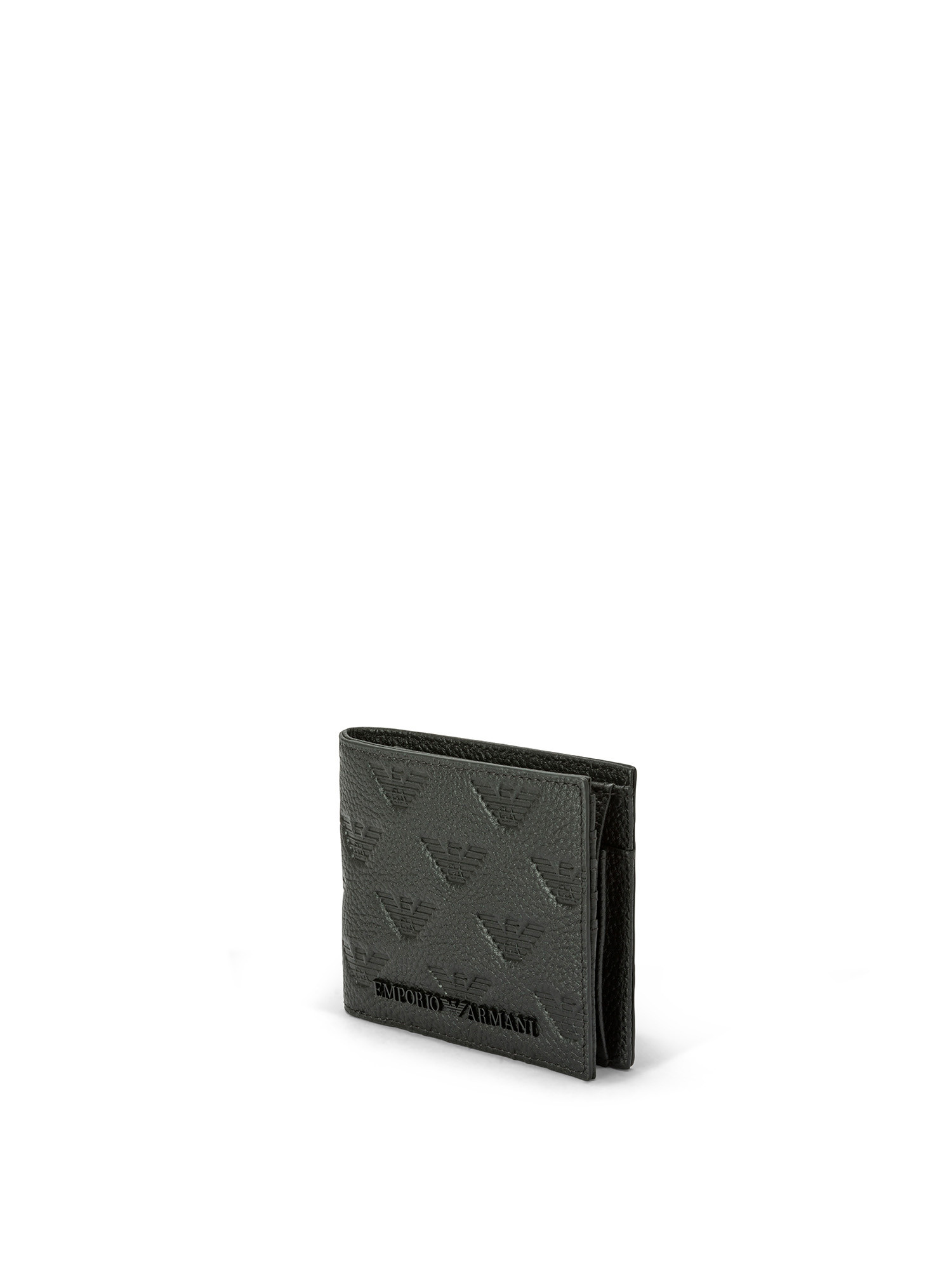 Emporio Armani - Leather wallet with all over eagle logo and coin purse, Black, large image number 1