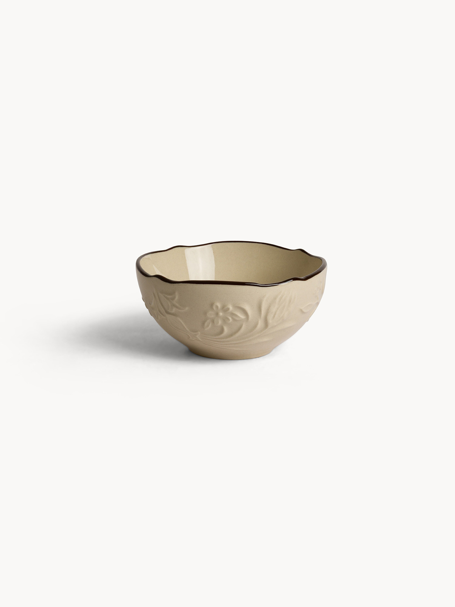 Coppetta in stoneware con filo marrone, Beige chiaro, large image number 0