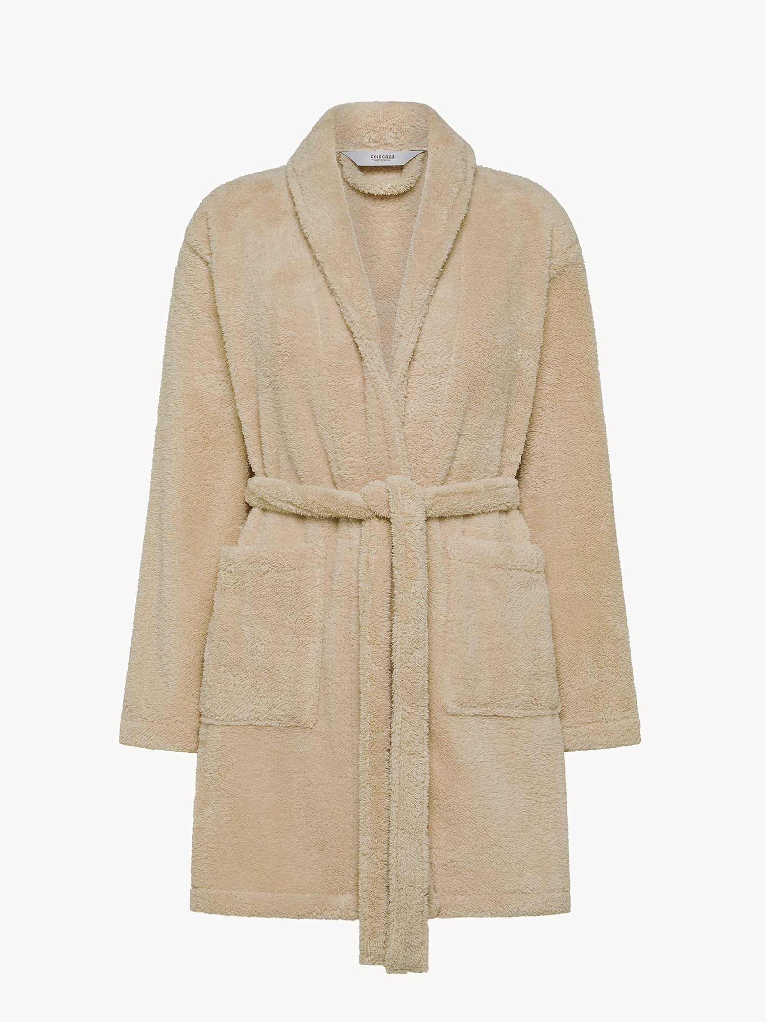 Fleece robe with kimono neckline, Beige, large image number 0