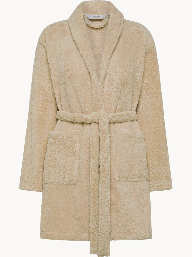 Fleece robe with kimono neckline