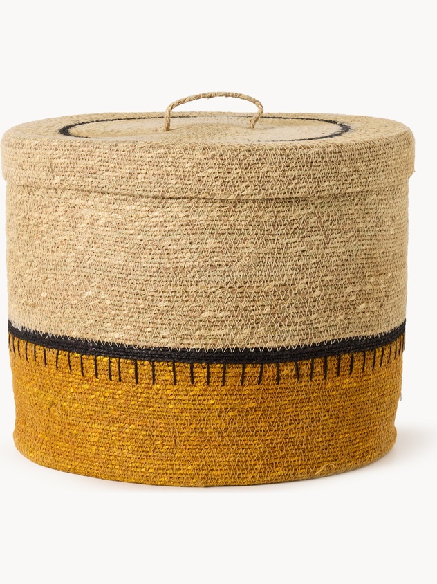 Hand-woven and painted seagrass basket