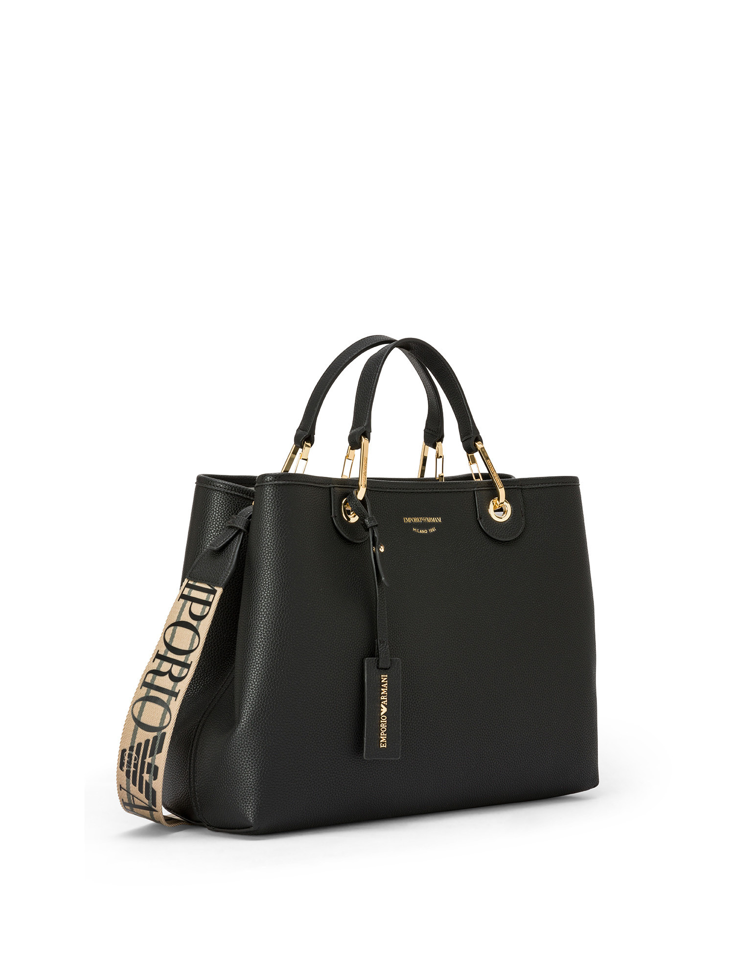 Emporio Armani - Deer print medium shopper bag, Black, large image number 1