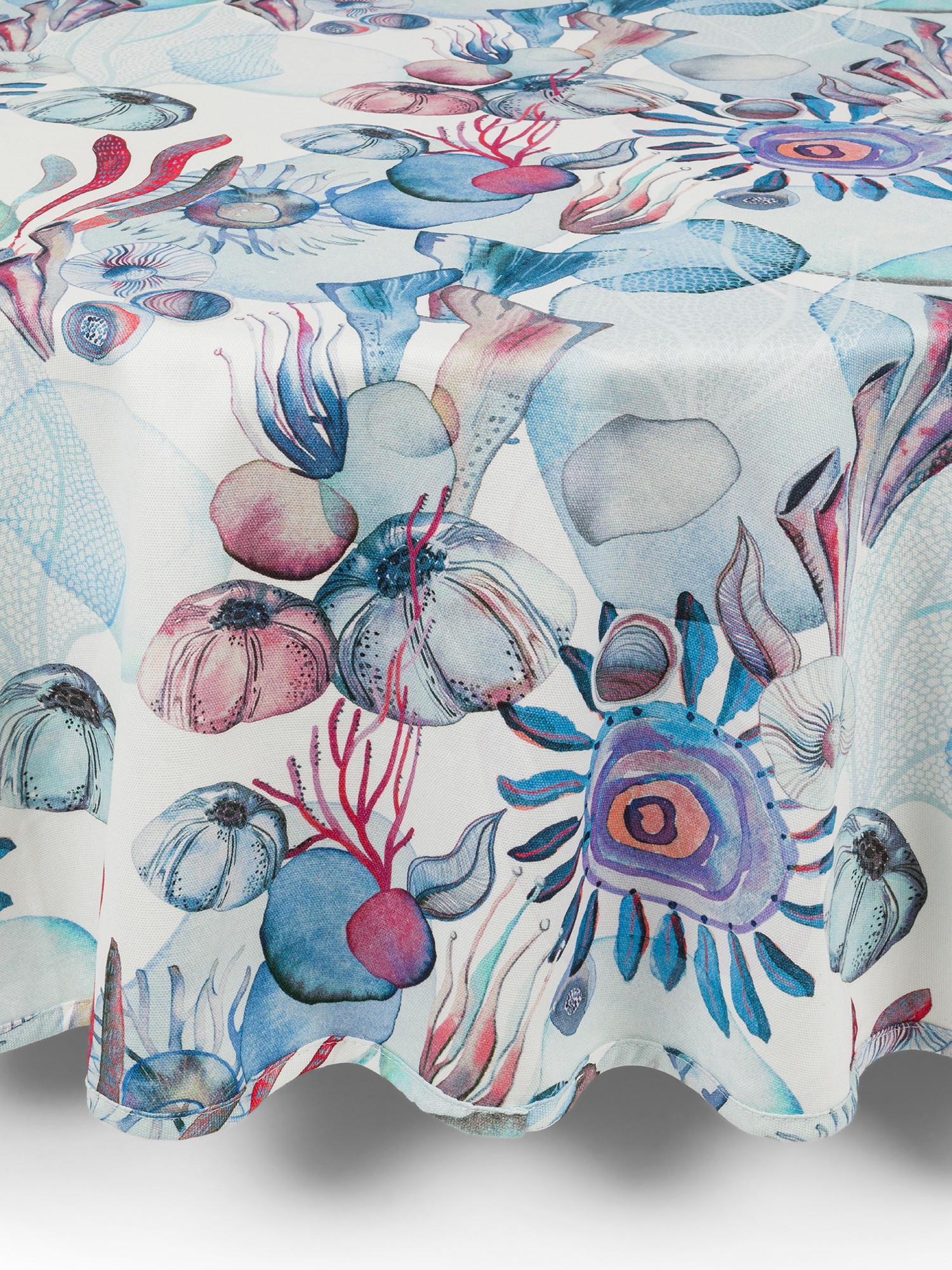 Round panama cotton tablecloth with seabed print, Multicolor, large image number 0