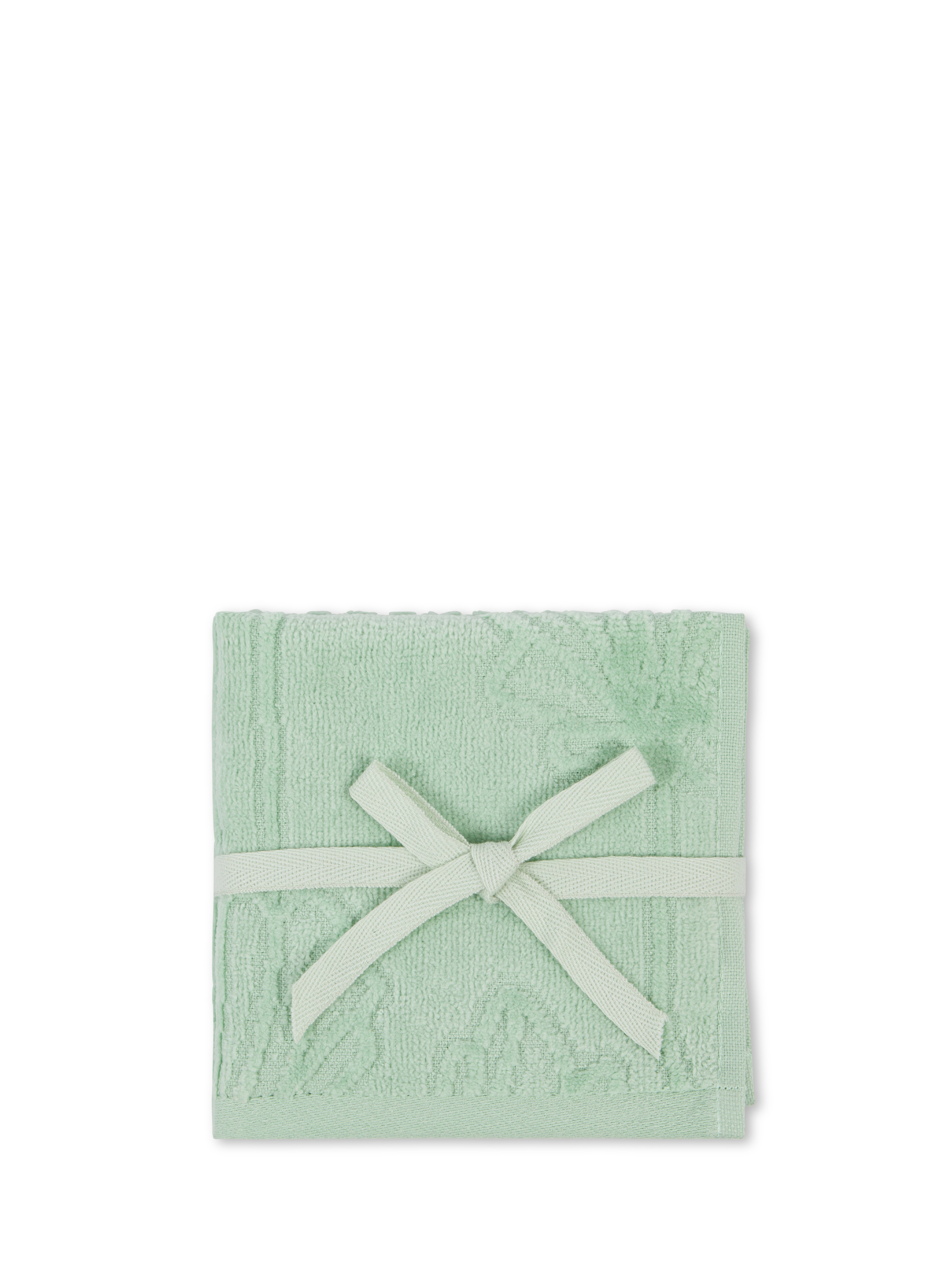 Set of 2 velor cotton washcloths with floral pattern, Green, large image number 1