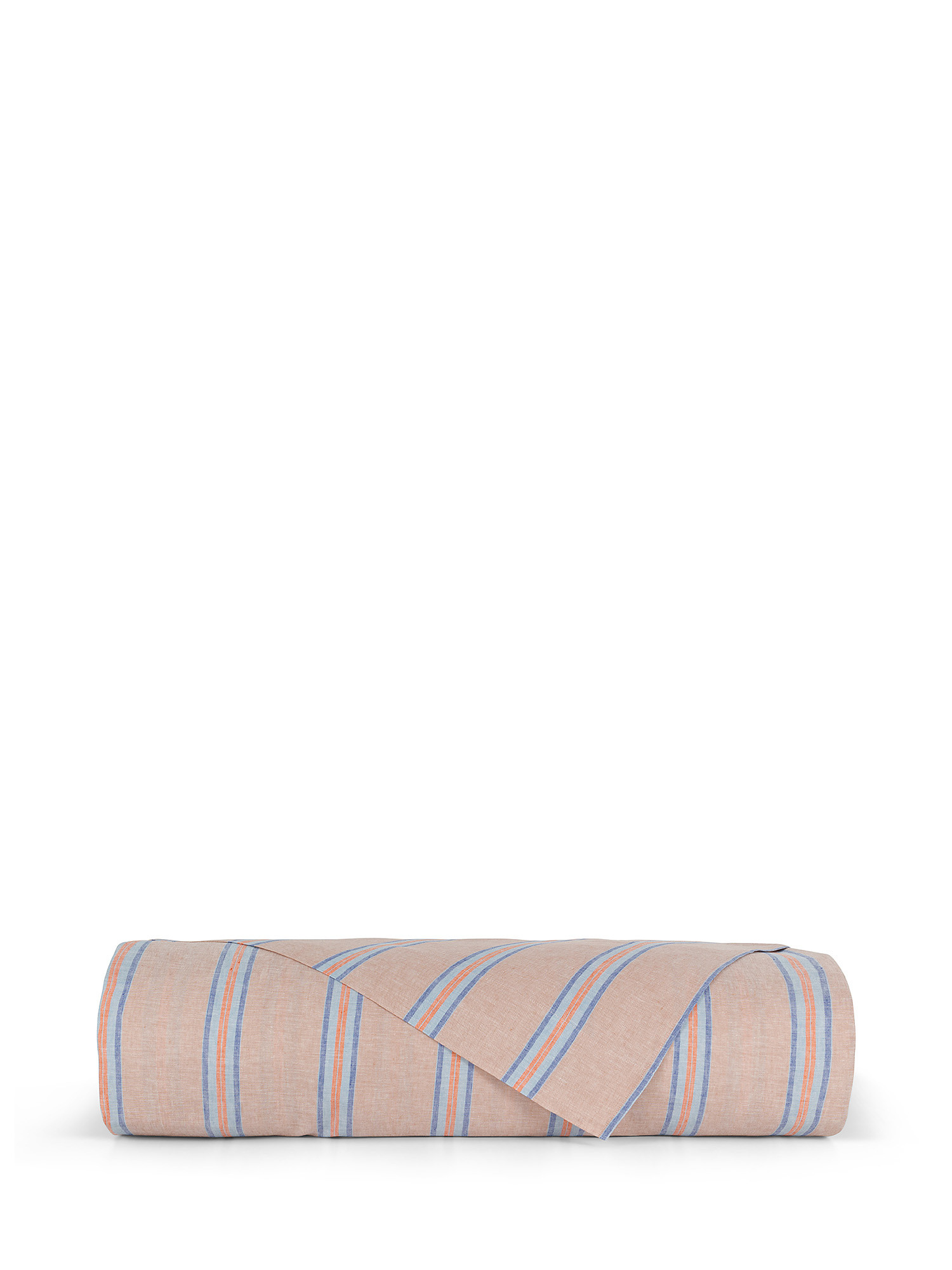 Flat sheet in washed linen blend with stripes, Orange, large image number 1