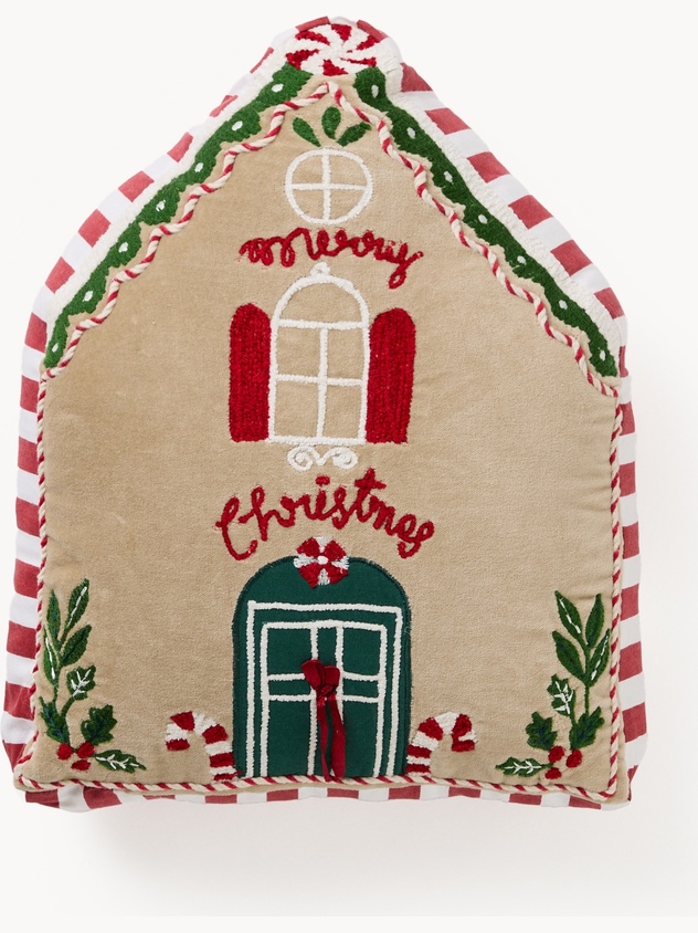 Gingerbread house-shaped cushion