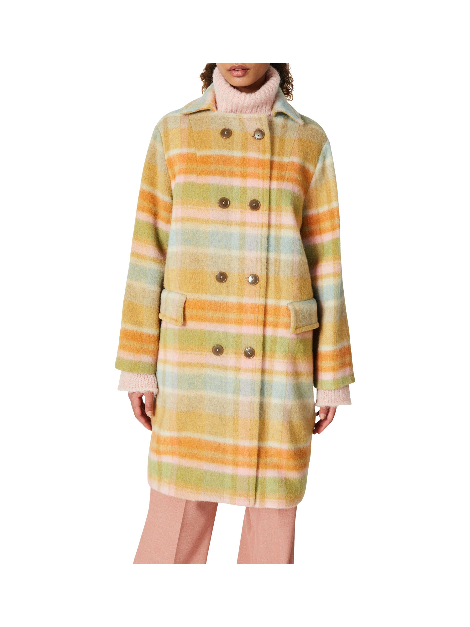 Wool blend coat with pink check pattern, Multicolor, large image number 7