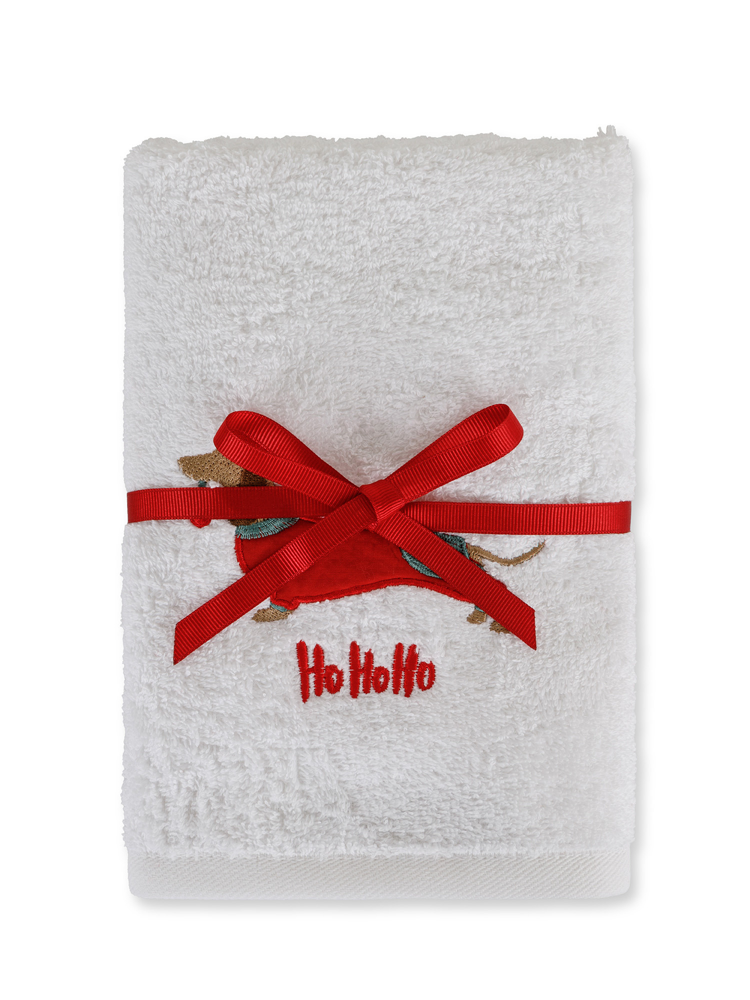 Set 2 asciugamani ricamo bassotto, Bianco, large image number 0