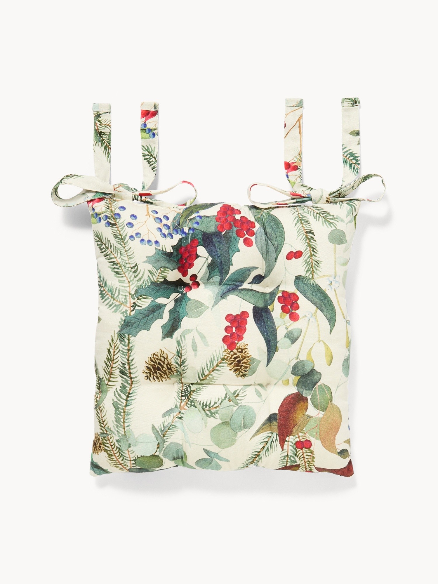 Cuscino da sedia con lacci in panama di puro cotone stampato, Multicolor, large image number 0