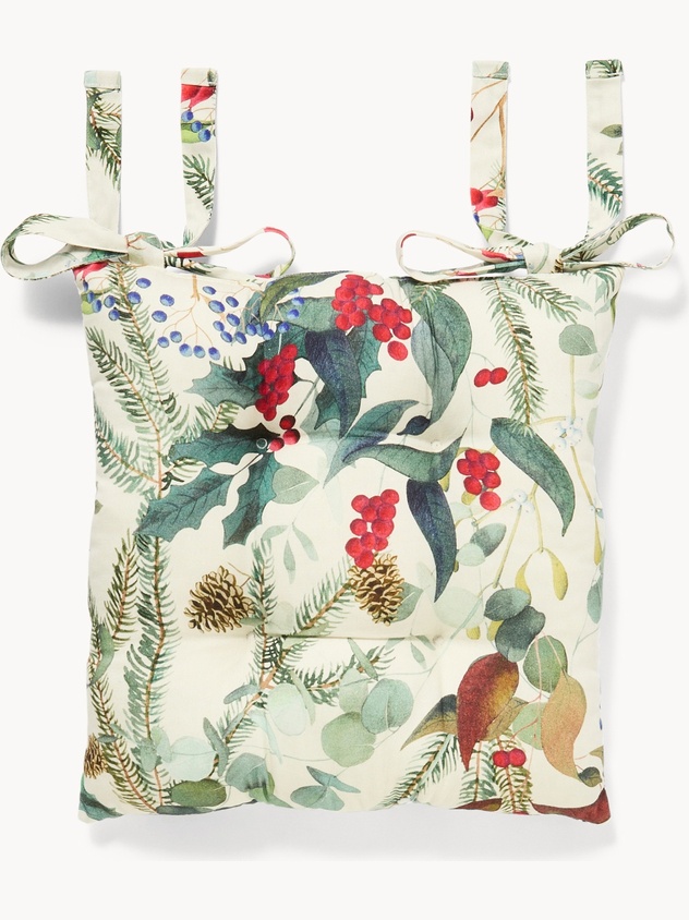 Cuscino da sedia con lacci in panama di puro cotone stampato