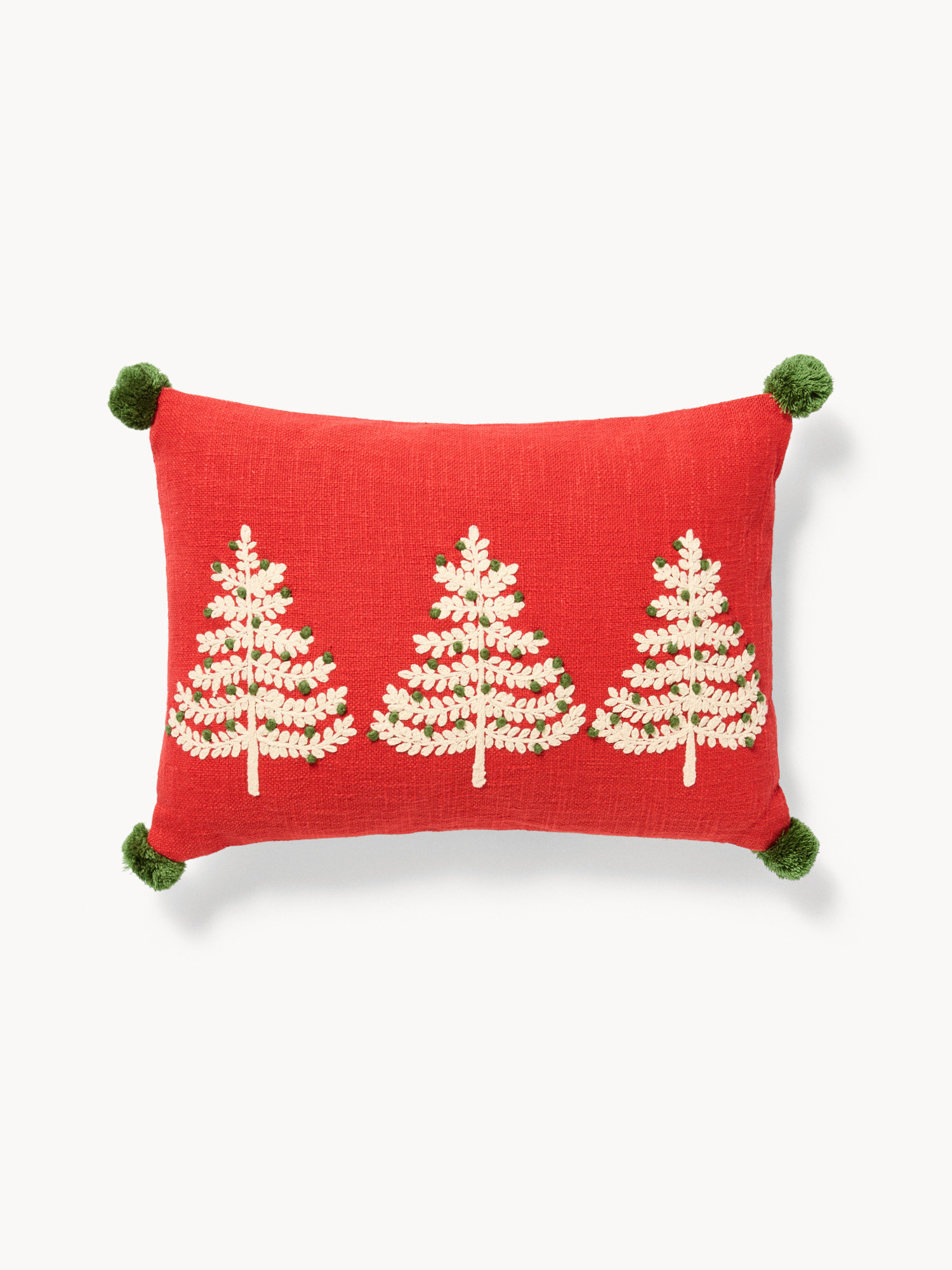 Cuscino 35x50 ricamo alberelli con pompon, Rosso, large image number 0