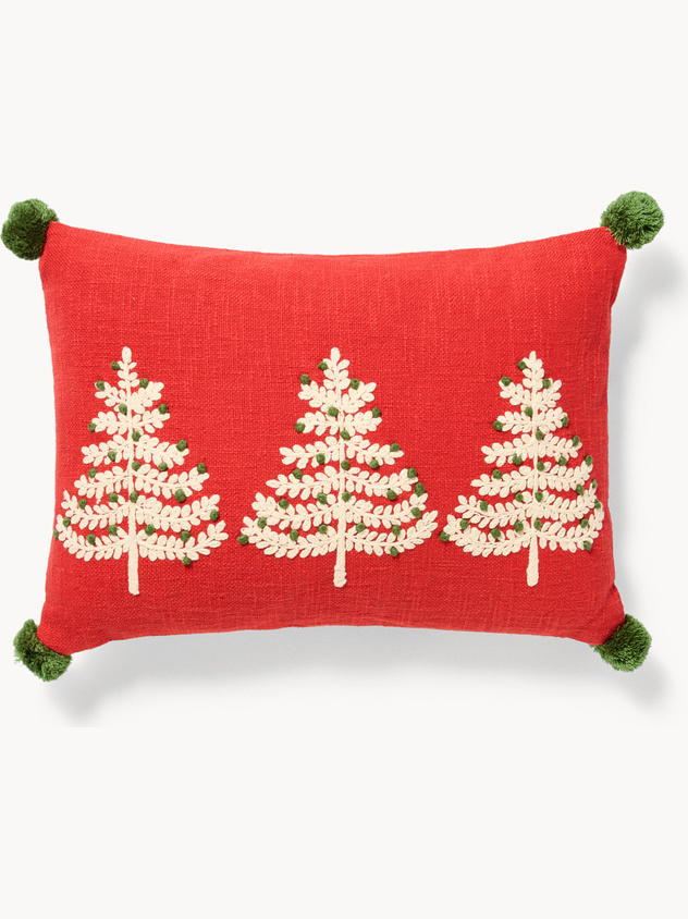 35x50 cm pillow with tree embroidery with pom poms