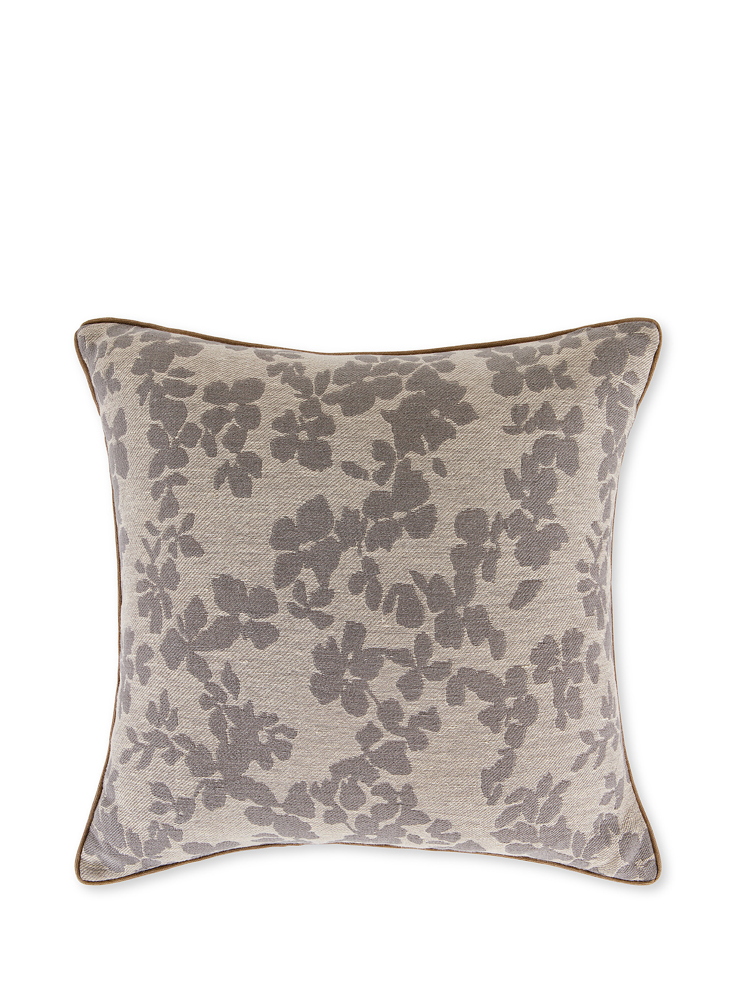 Linen and cotton jacquard cushion with floral pattern 45x45cm, Grey, large image number 0